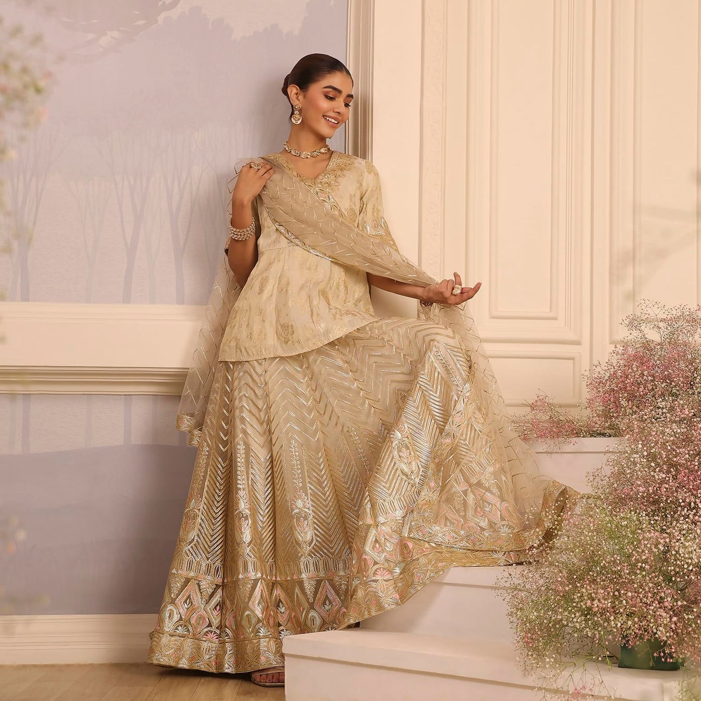 Biba Women's Viscose Lehenga Set (SKDZARI10202AW25BEG_Beige_34)