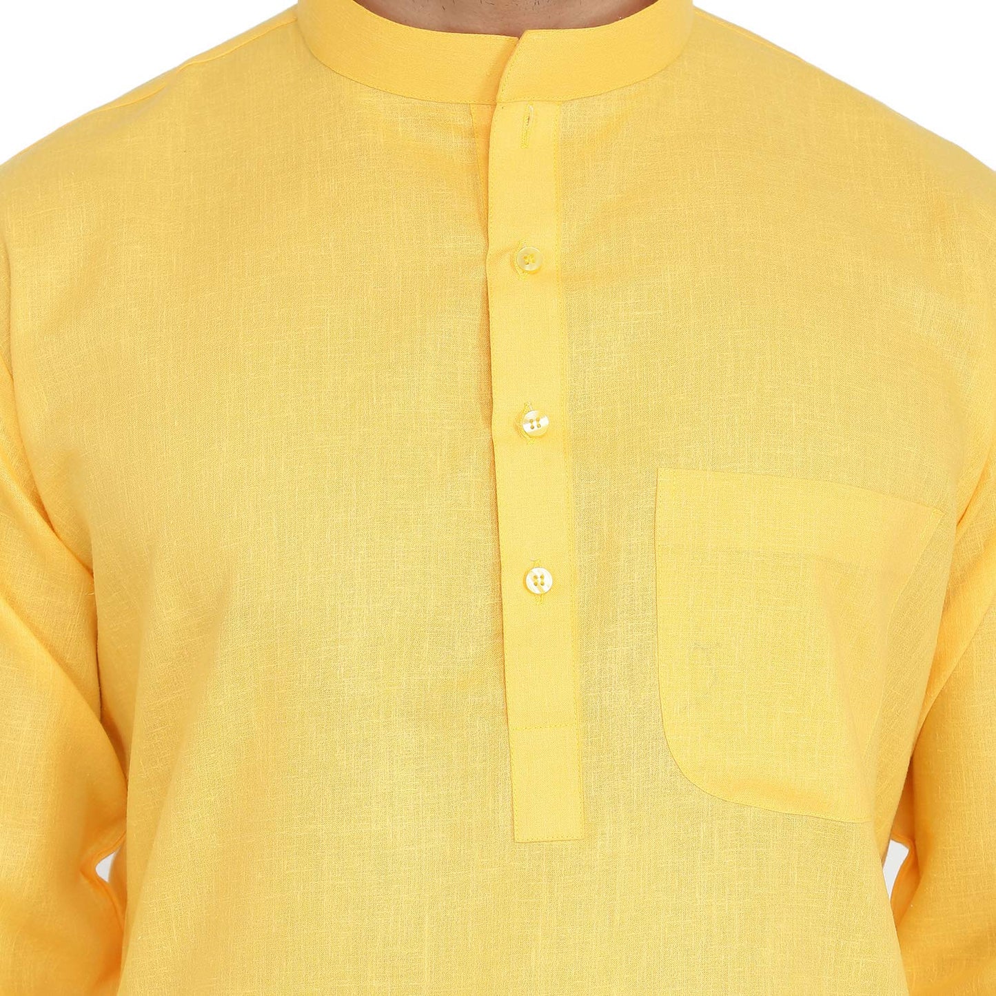 Royal Kurta Mens Linen Kurta Pyjama Set Yellow 40