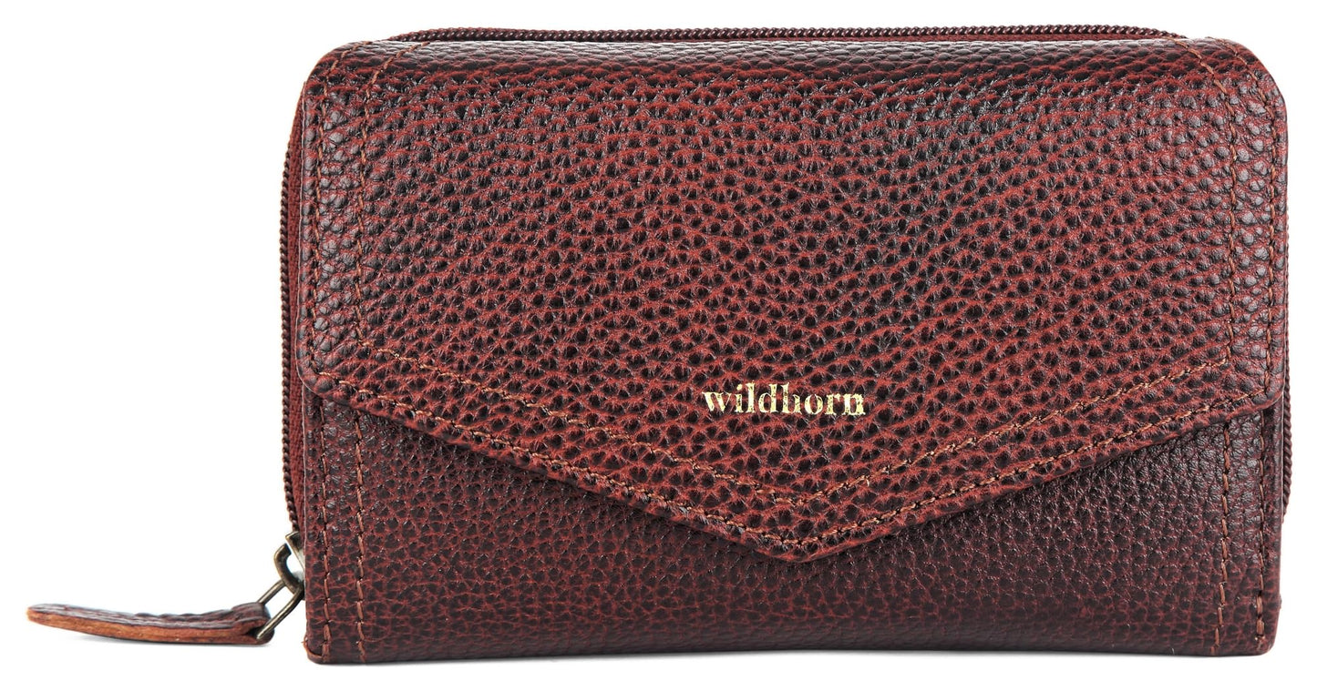 WildHorn Genuine Leather Ladies Wallet – Elegant Women's Clutch Purse with 10 Card Slots, Perfect for Daily Use (Bombay Brown)