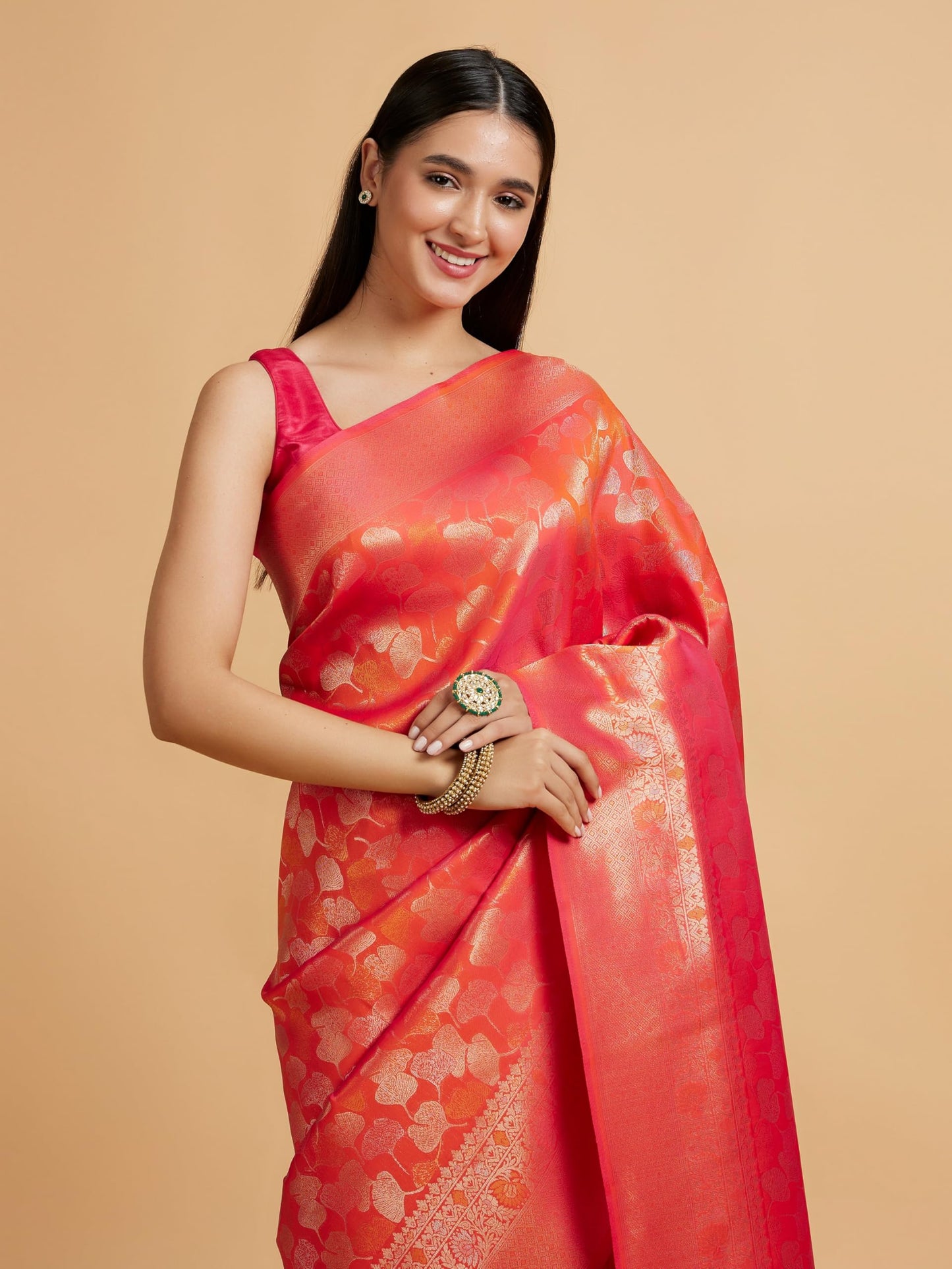 MOHEY Women's Art Silk Zari Weave Saree(ORANGE)