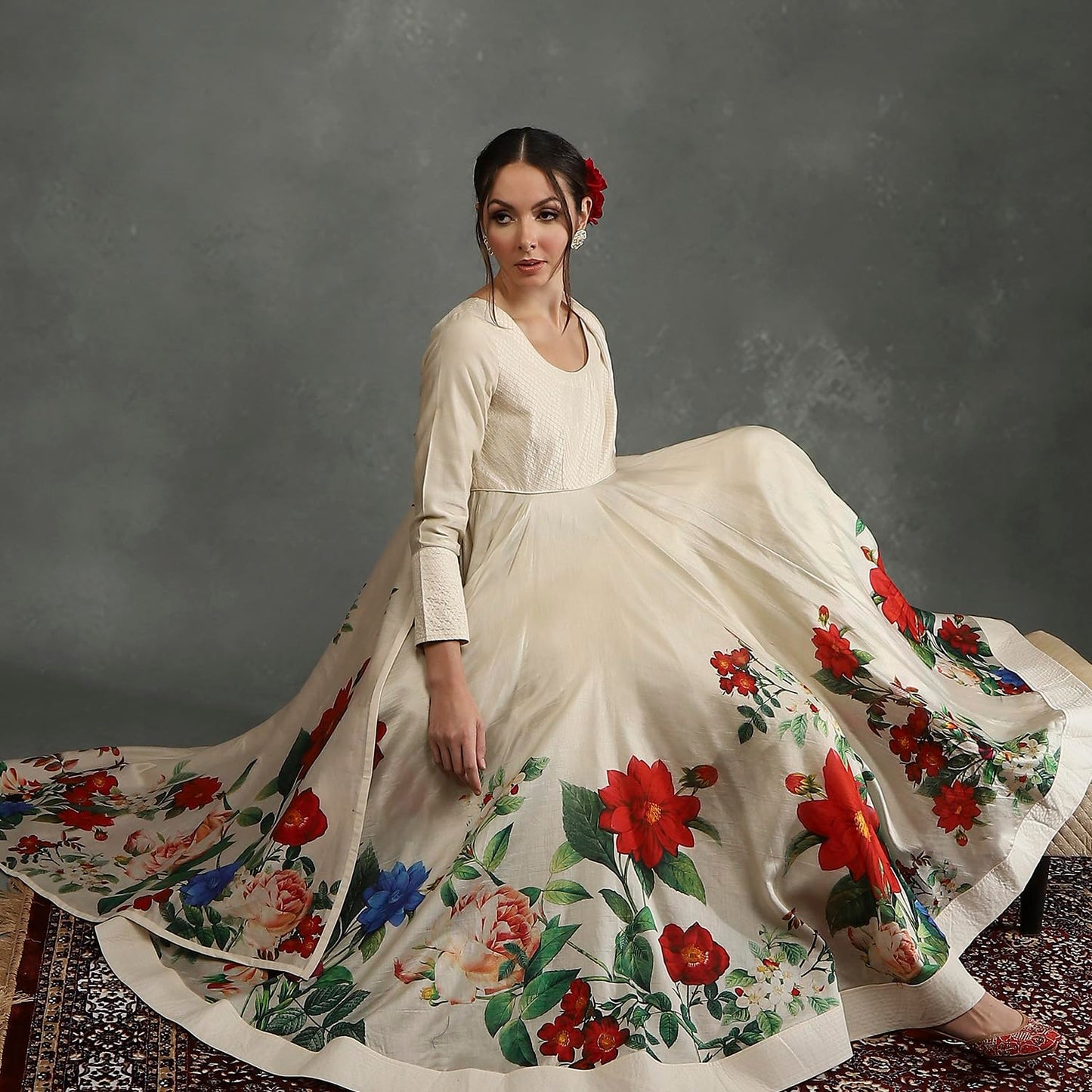 BIBA Women's Silk Chanderi Kurta Sets (CKD10961AW24OWHT_White