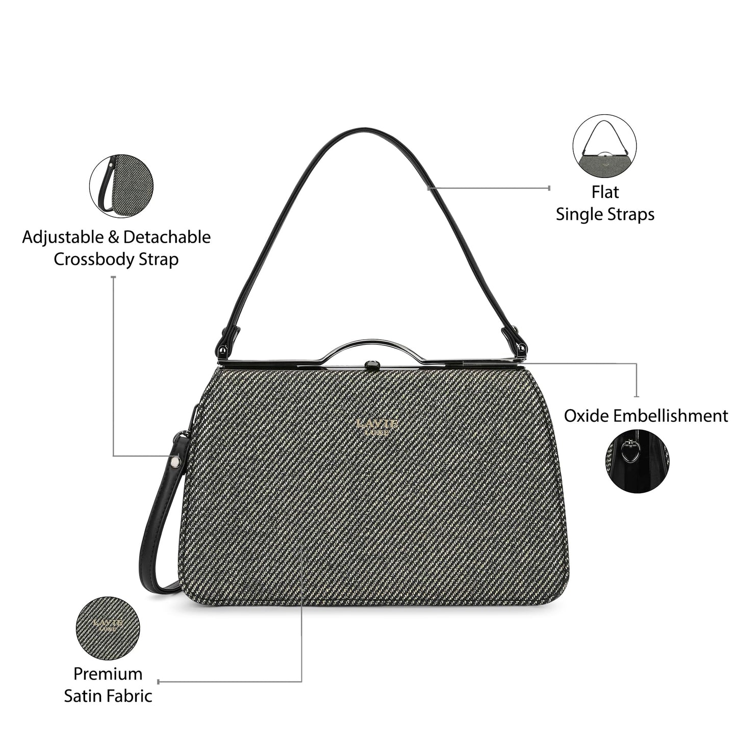 Lavie Luxe Women's Glam Book Satchel Frame Satchel Handbag | Satchel Bag for Work | Ladies Purse | Stylish Shoulder Bag | Gift For Women