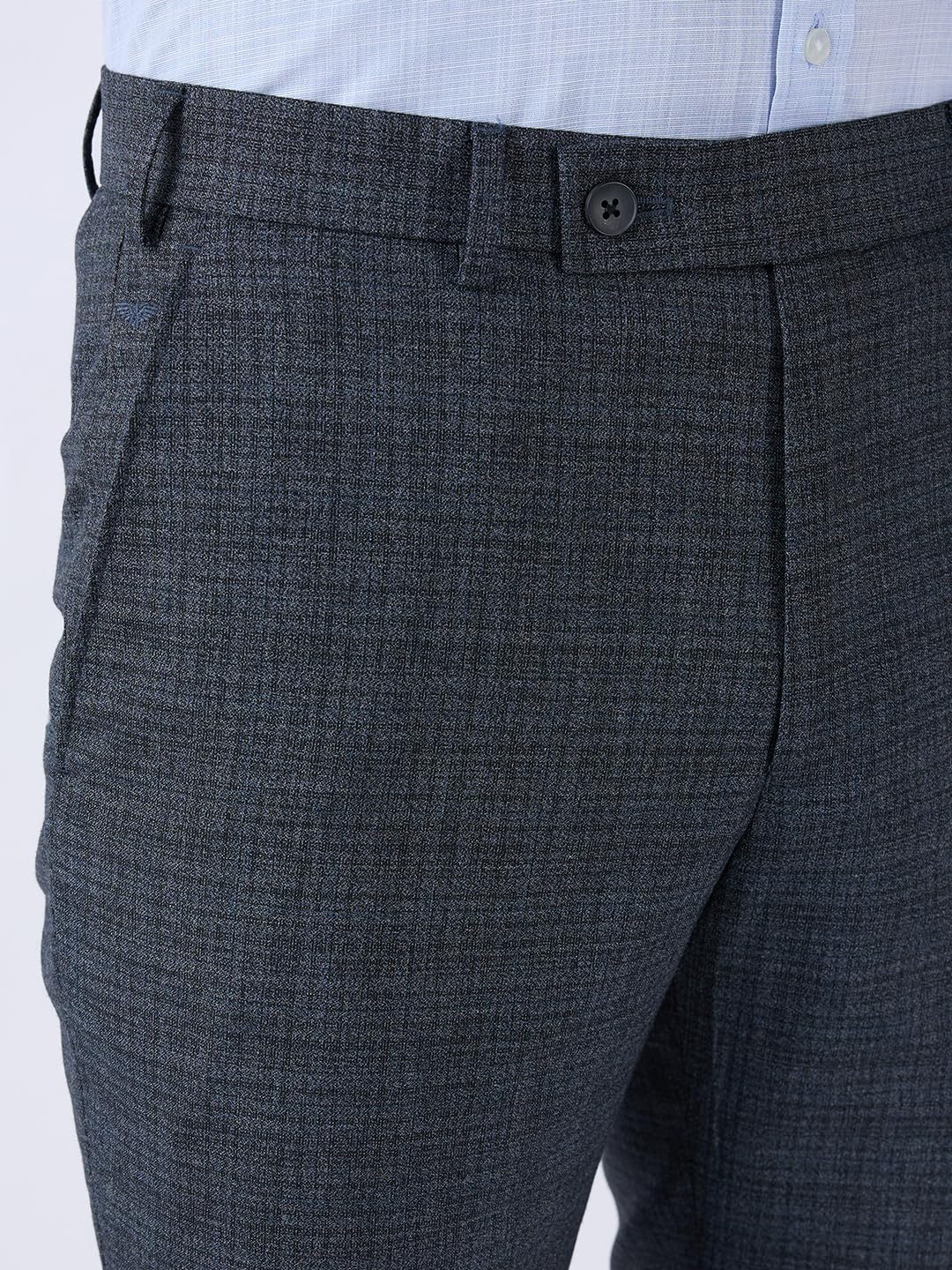 Park Avenue Men Slim Fit Solid Pattern Polyester Blend Flat Front Formal Trouser Medium Blue