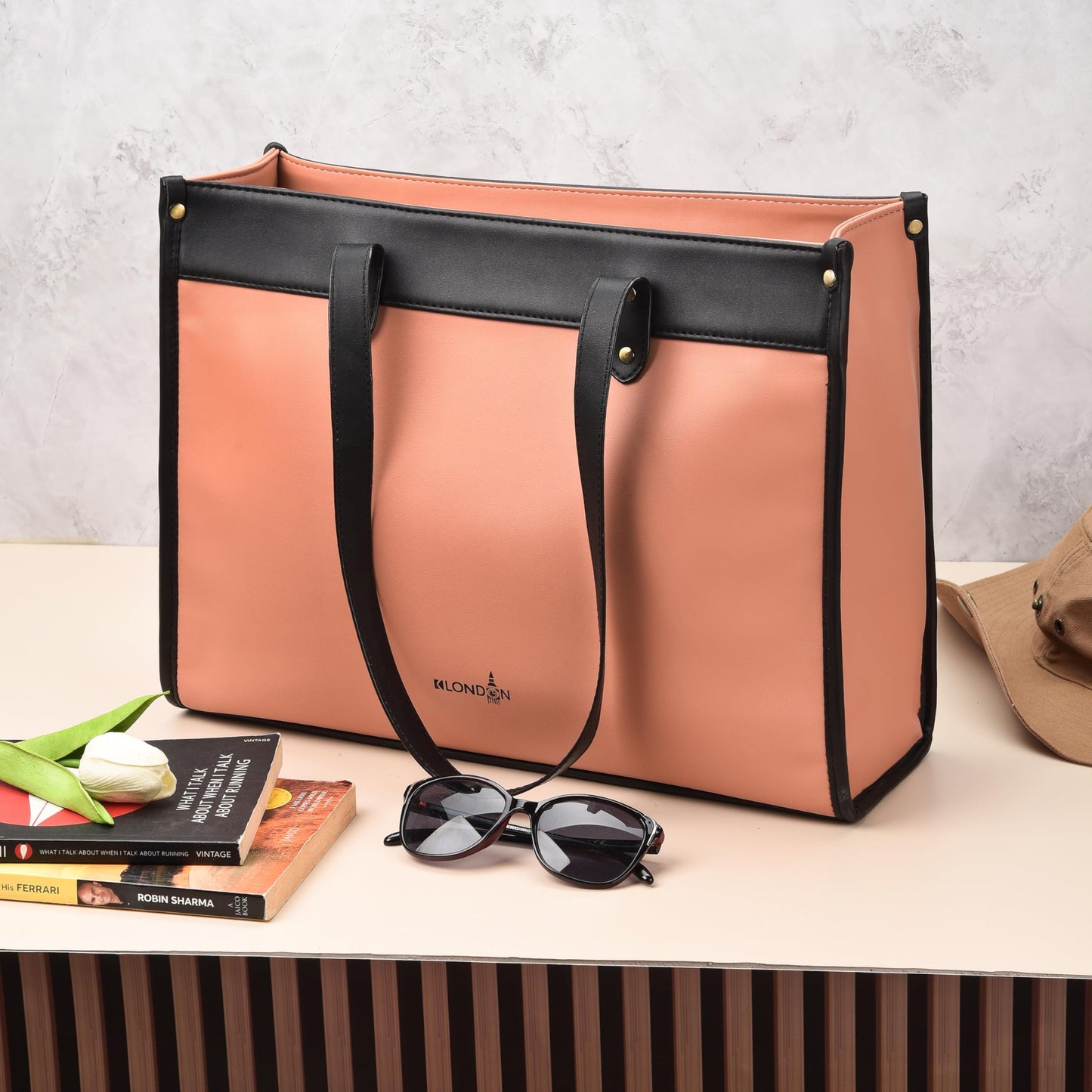 K London Vegan Leather Handbag For Women-Girls | Satchel Bag for Womens | Fit Upto 14 Inch Laptop | Shoulder Bag | Ladies Purse | Tote Bag With Top Double Handle Handbag For Women