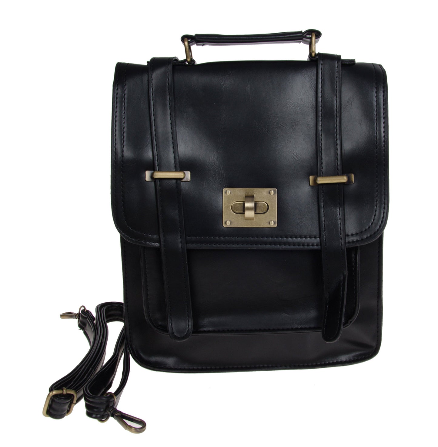 Artisan Crafted Leather Look Messenger Bag/Handbag Backpack/Office Bag/Shoulder Bag (Black) with Removable Straps For Women/Girls