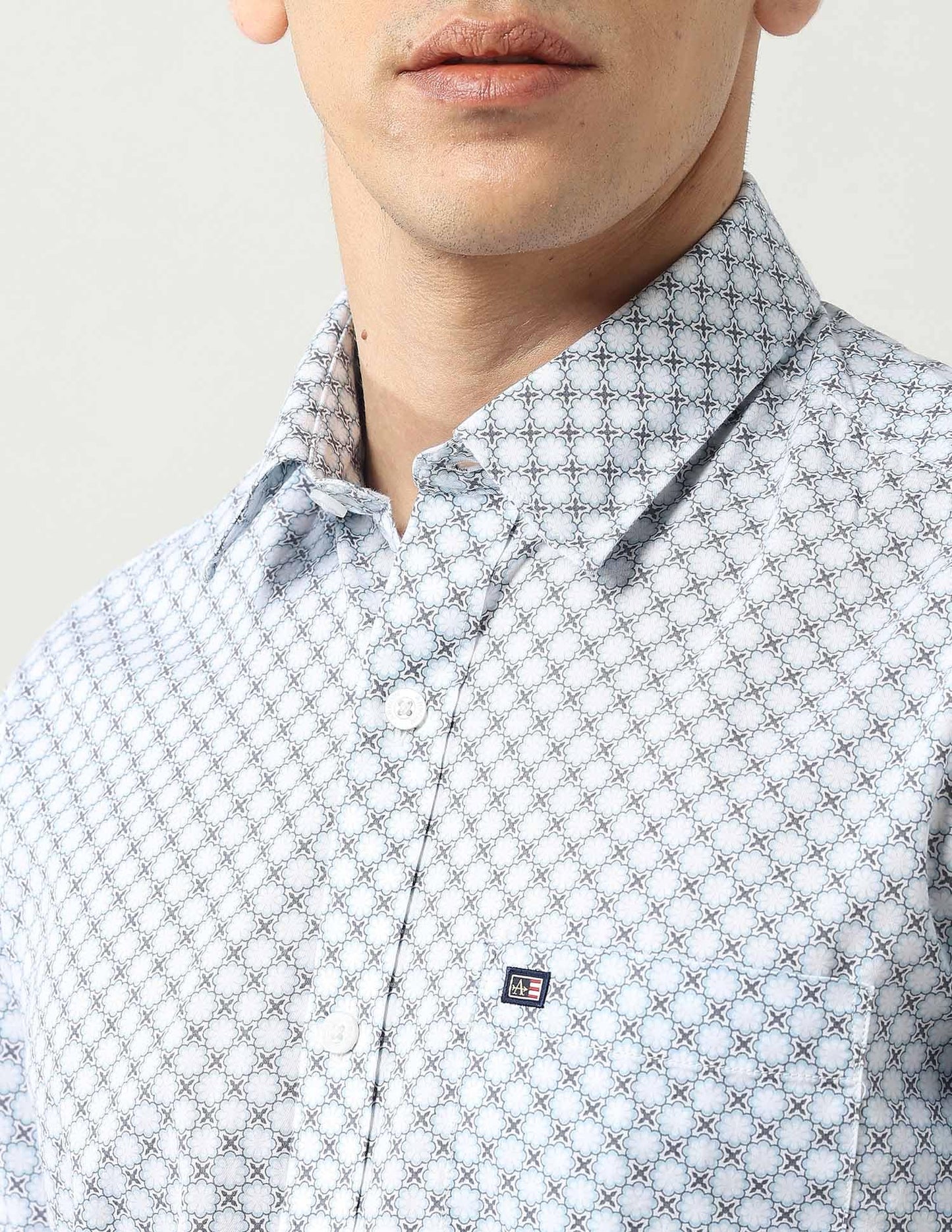 Arrow Sports Men's Geometric Printed Pure Cotton Shirt Light Blue