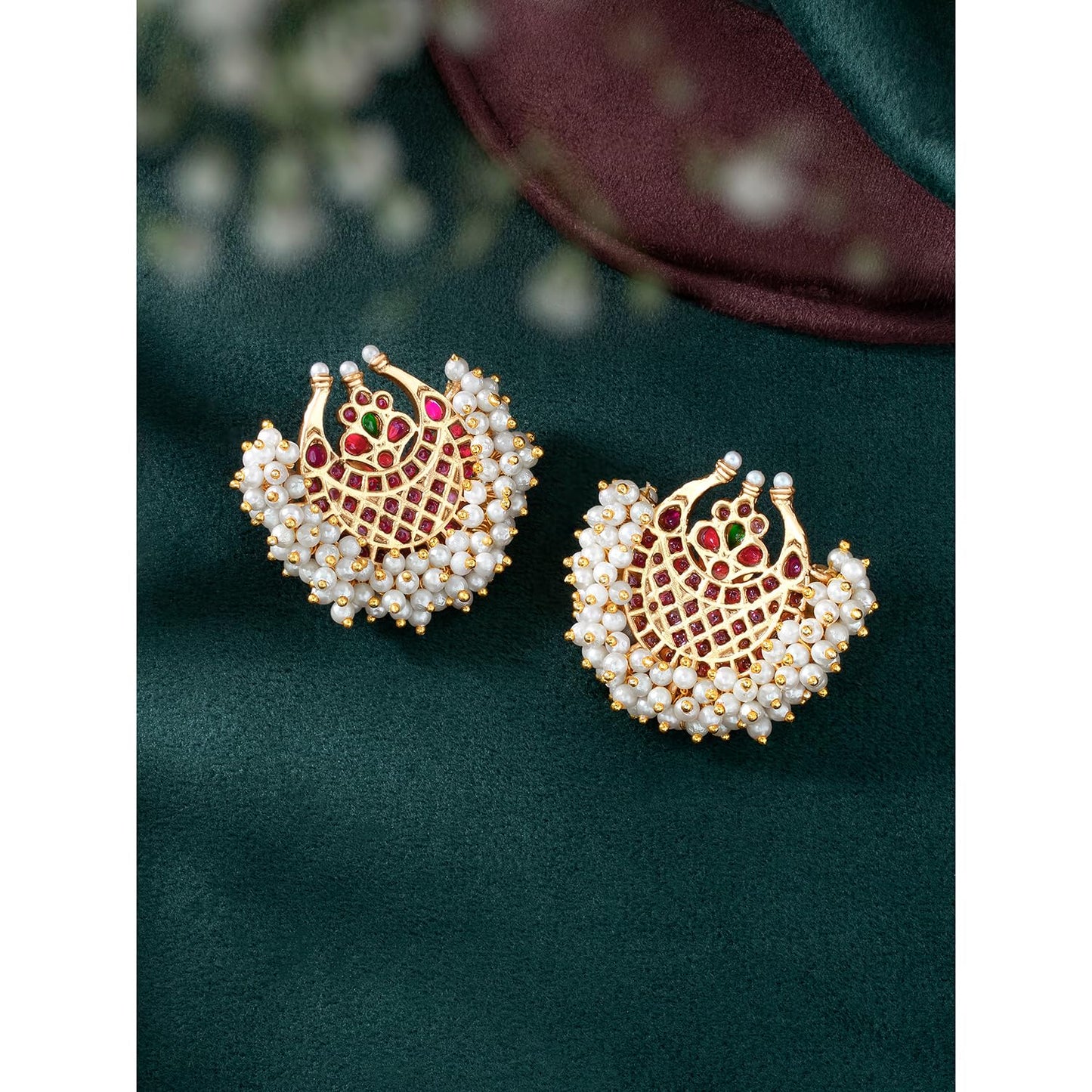 Peora Gold Plated White Beads Studded Drop & Dangle Earrings Jewellery Gift for Girls & Women