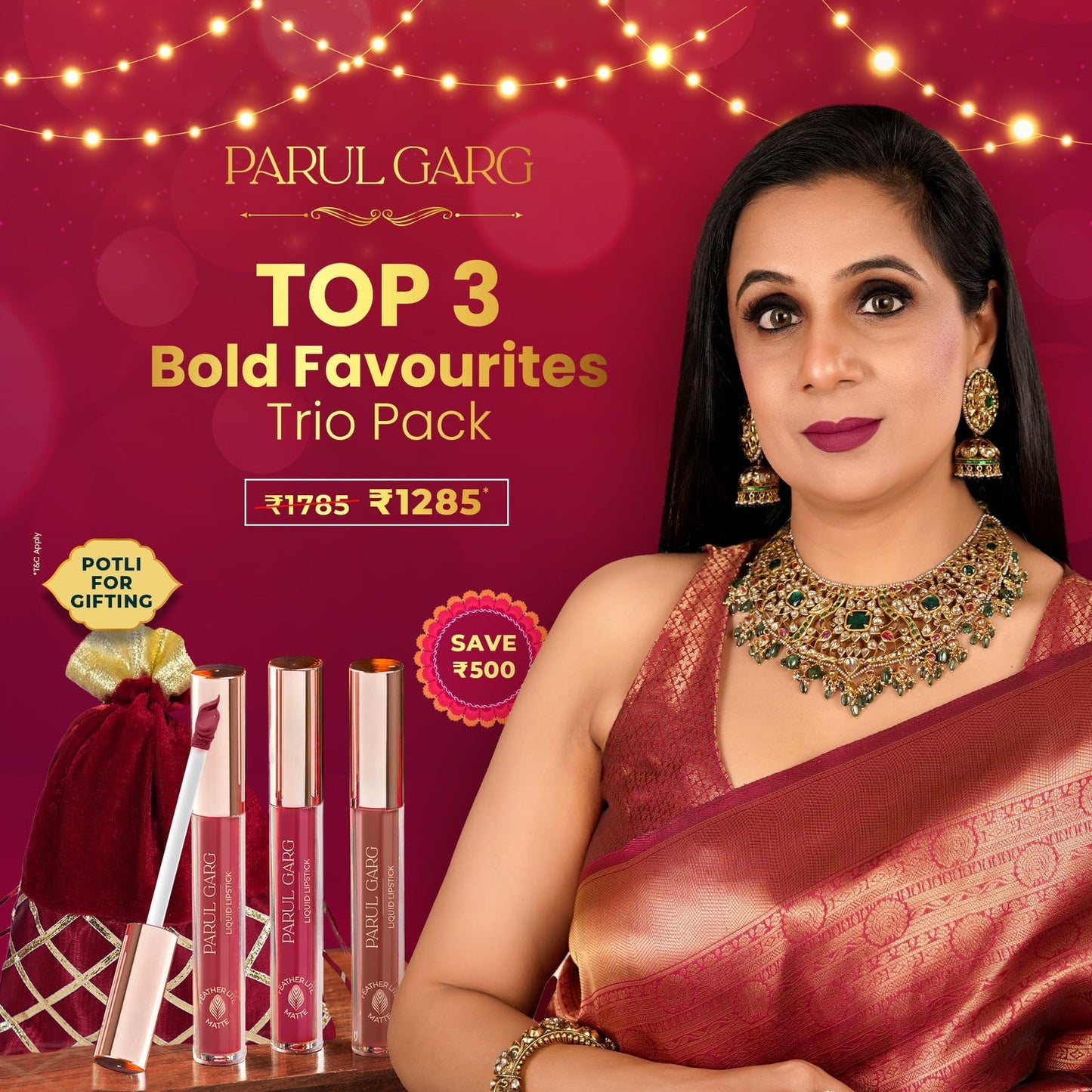 Parul Garg Matte Beauty Liquid Lipstick Trio Pack | High-Pigment, Long-Wear & Non-Drying | Lightweight & Transfer-Proof | 100% Vegan & Clean Beauty (Favourite Trio)