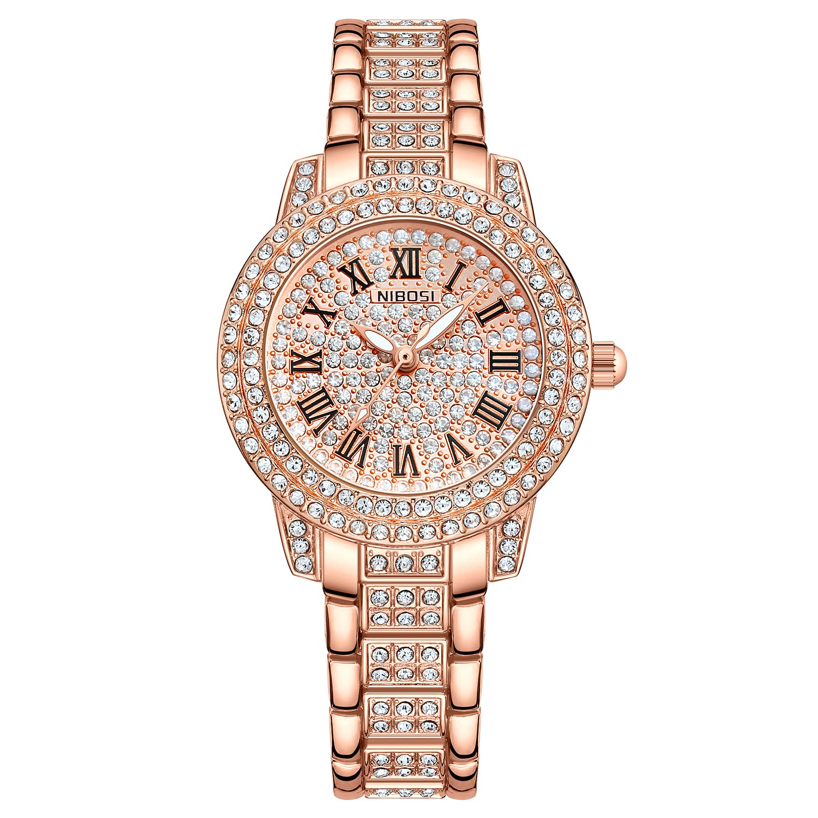 NIBOSI Women Wrist Watches Analog Stainless Steel Rose Gold Band and Dial  Women's Watch for Girls&Miss&Ladies Diamond Studded with Stylish Girlfriend 