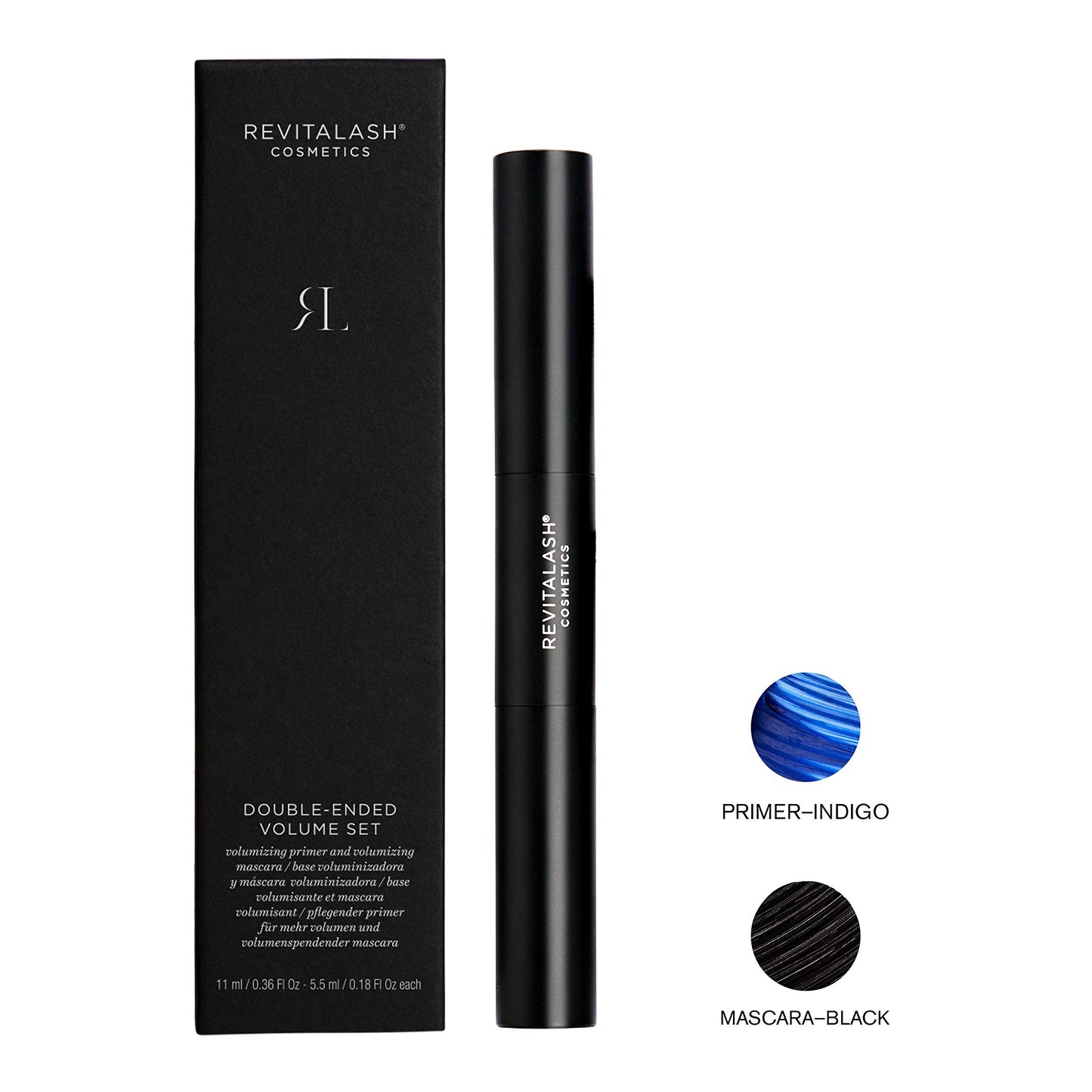 RevitaLash Cosmetics Double-Ended Volume Set: 2-in-1 Lash Primer & Mascara Duo for Voluminous, Longer, and Thicker Lashes, 11ml /0.36 Fl Oz and 5.5ml/ 0.18 Fl Oz each