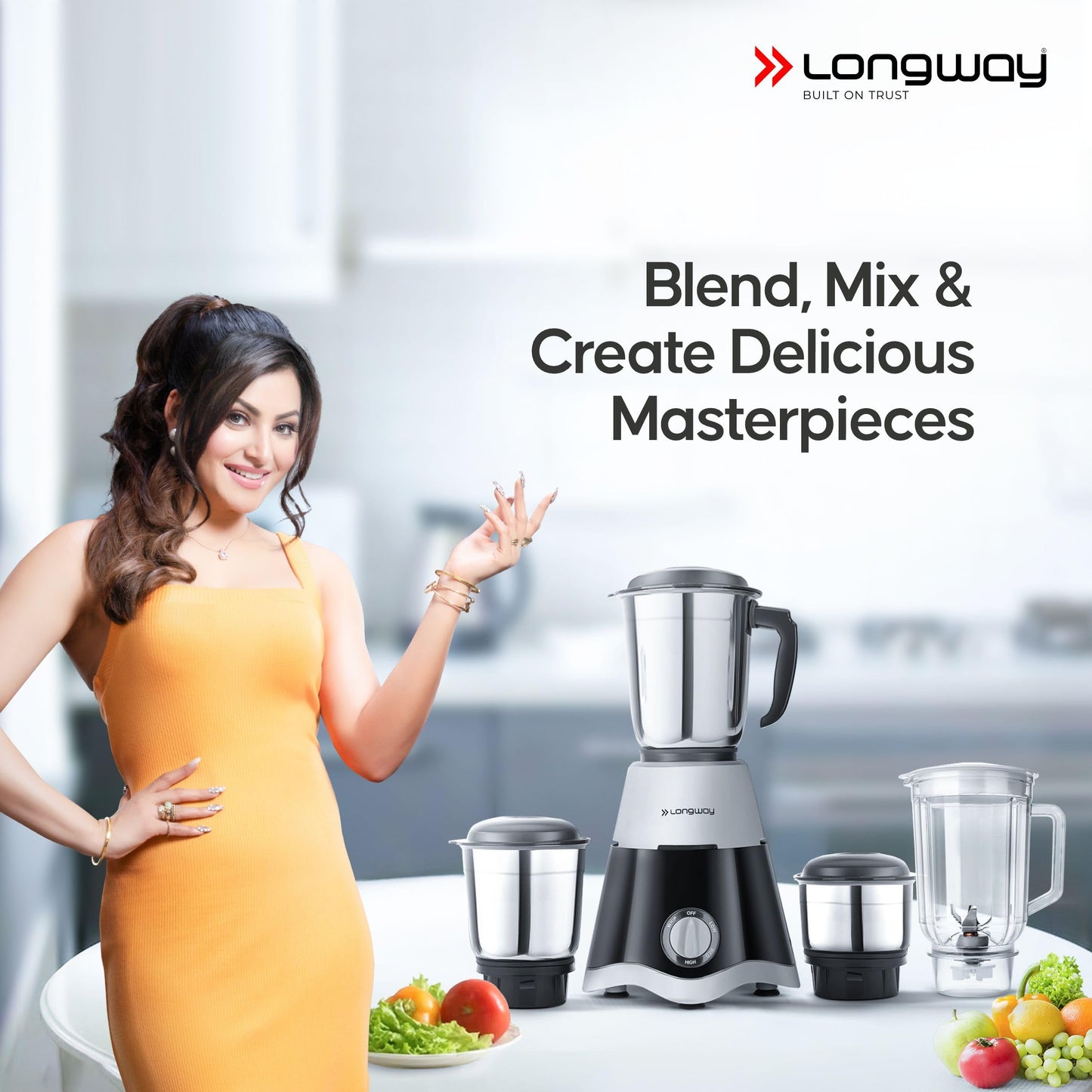 Longway Super Dlx 4 Jar 750 Watt Mixer Grinder - Black & Grey | ABS body | Heavy Duty Motor | Nano-grinding technology | 304 Grade Stainless Steel Blade | Noise levels 80-90 DB |1 Years warranty