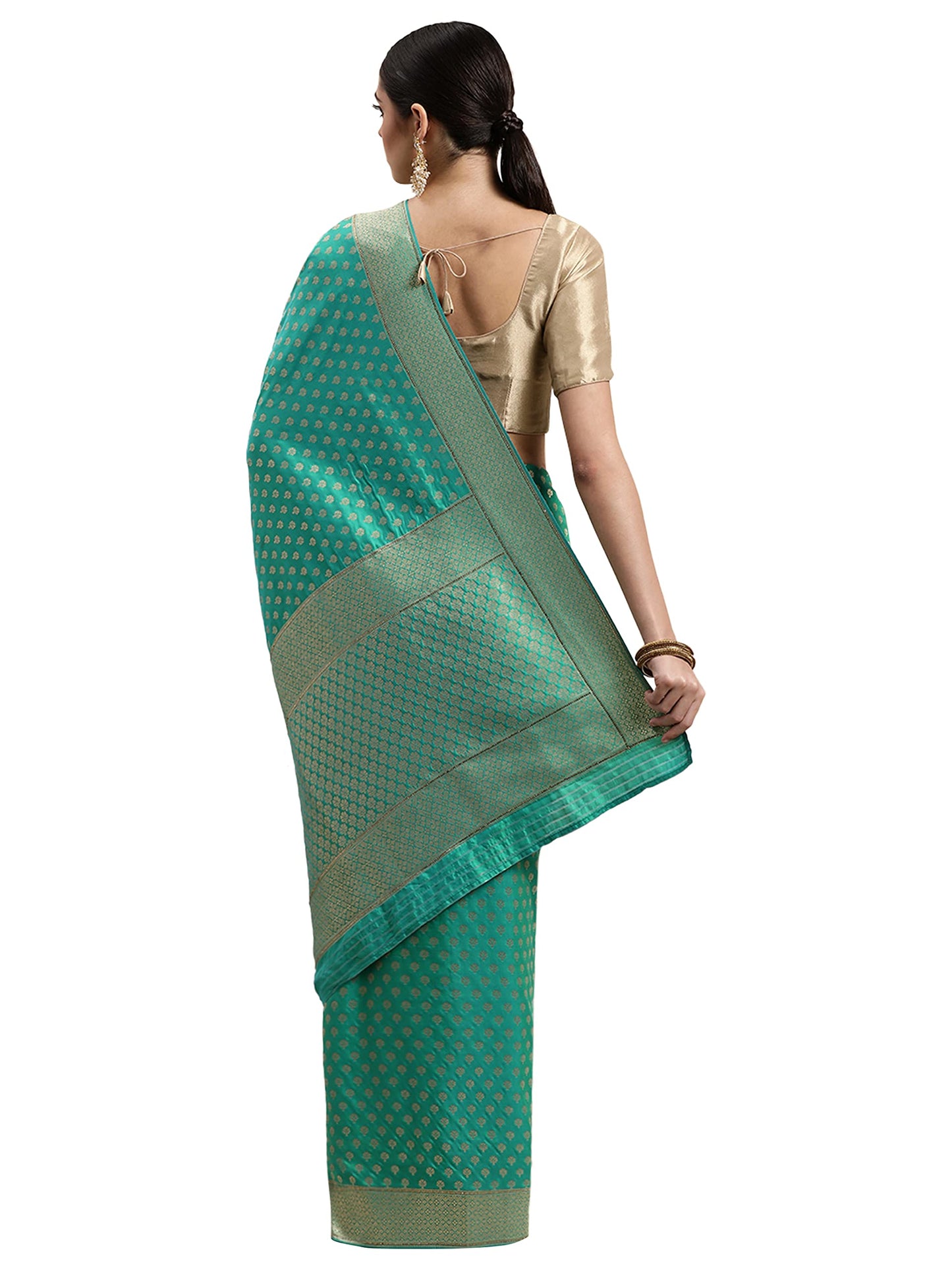 MOHEY Women's Saree, All Over Jaal, Border Saree with Blouse Piece, Traditional Womens Saree, Art Silk (Green)