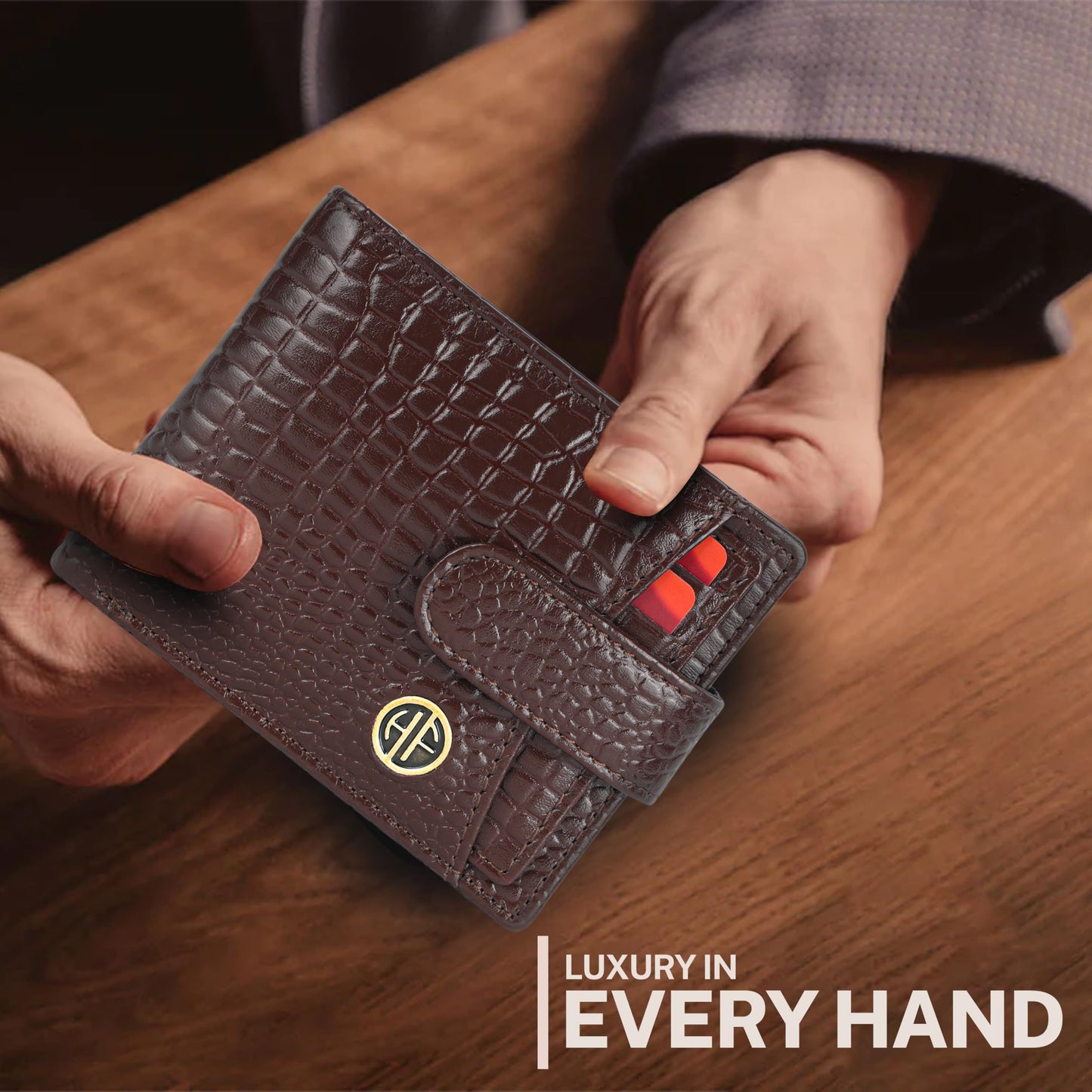 HAMMONDS FLYCATCHER Wallet for Men Leather Original, Mens Wallet, Leather Wallets for Men Stylish, Bi-Fold Wallets for Man, 5 Card Slots, Easy Access Card Slots, Coin Pocket, Mens Gift - Croc Redwood