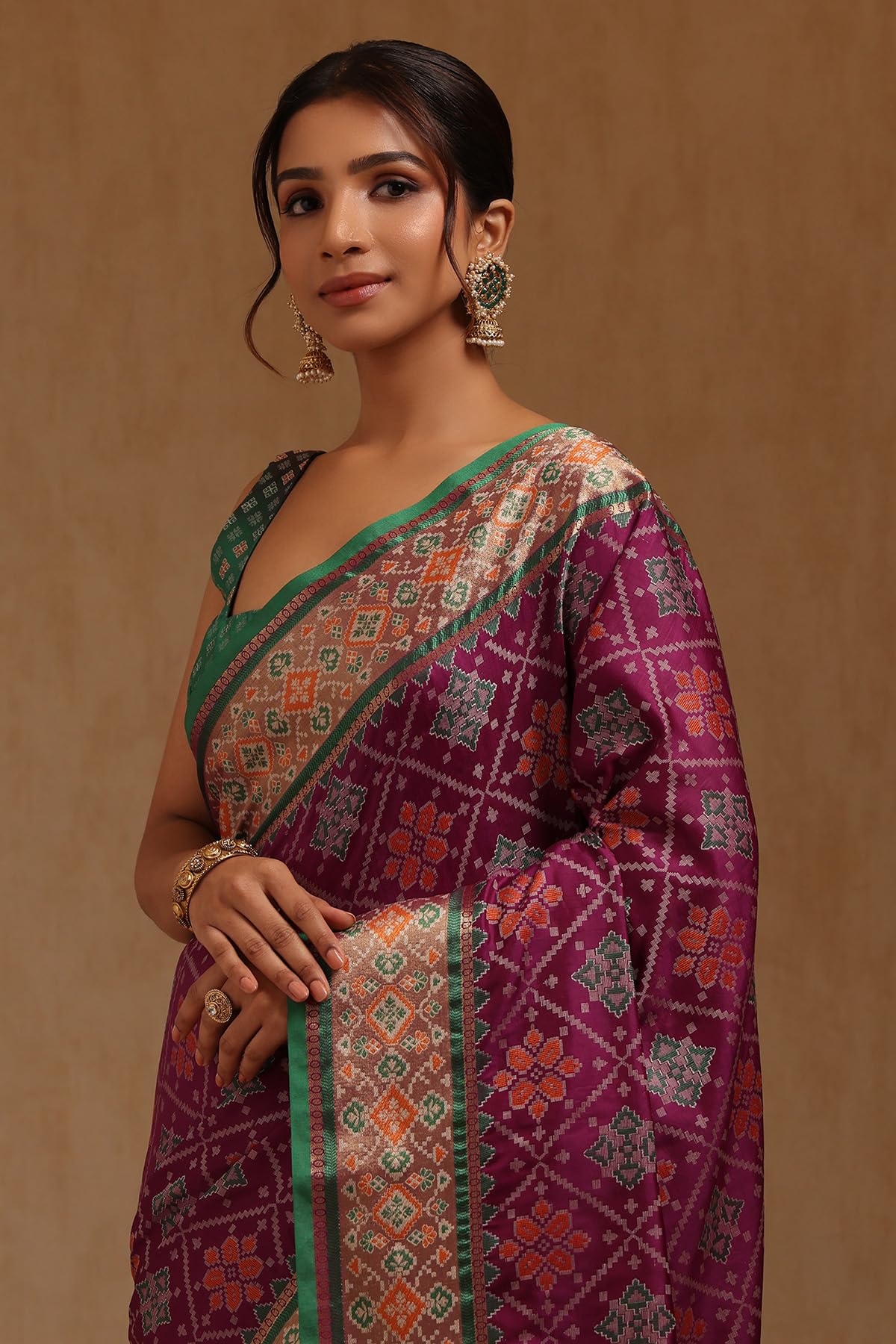 Soch Womens Purple Silk Patola Print Saree