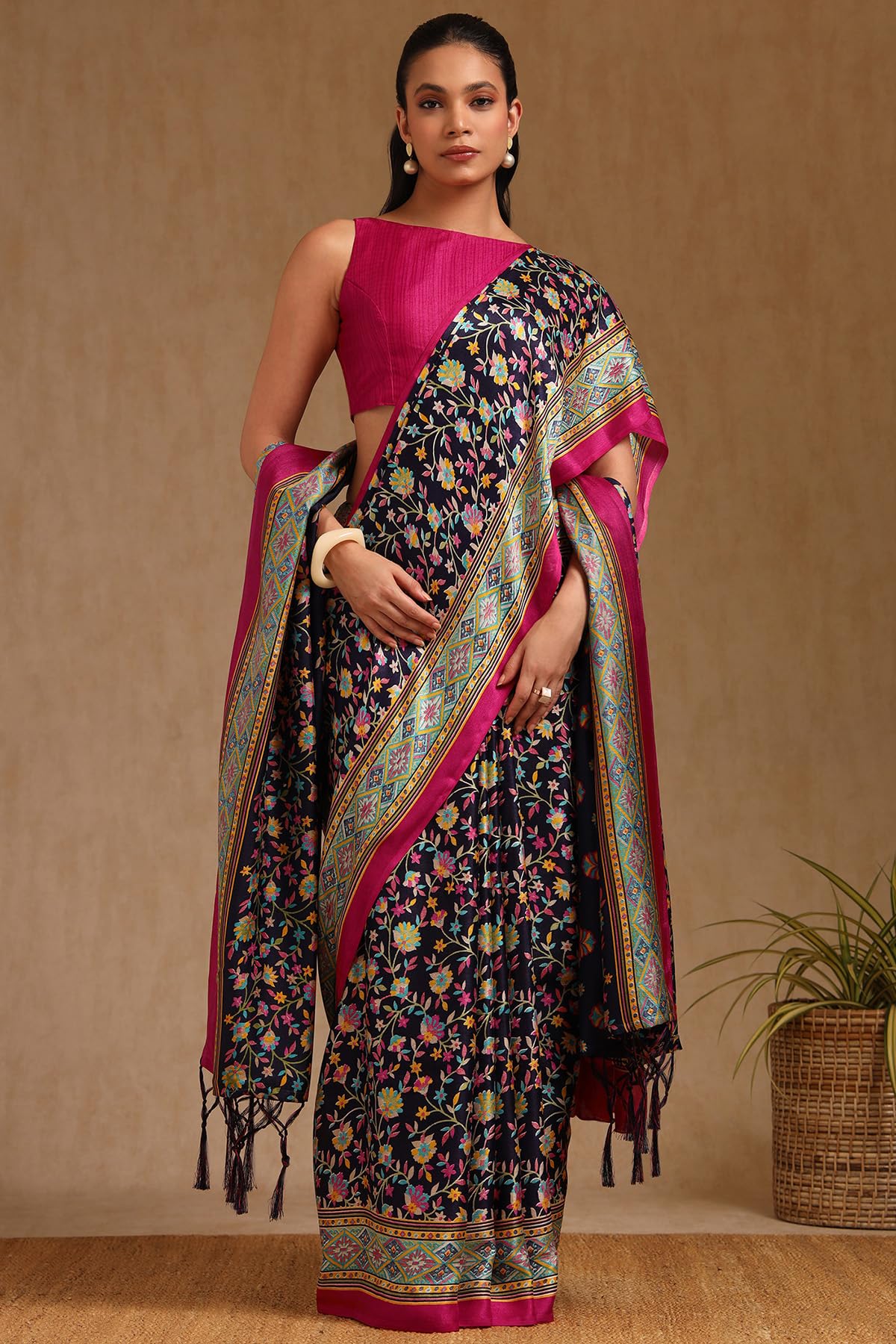 Soch Womens Multicolour Pashmina Floral Print Saree