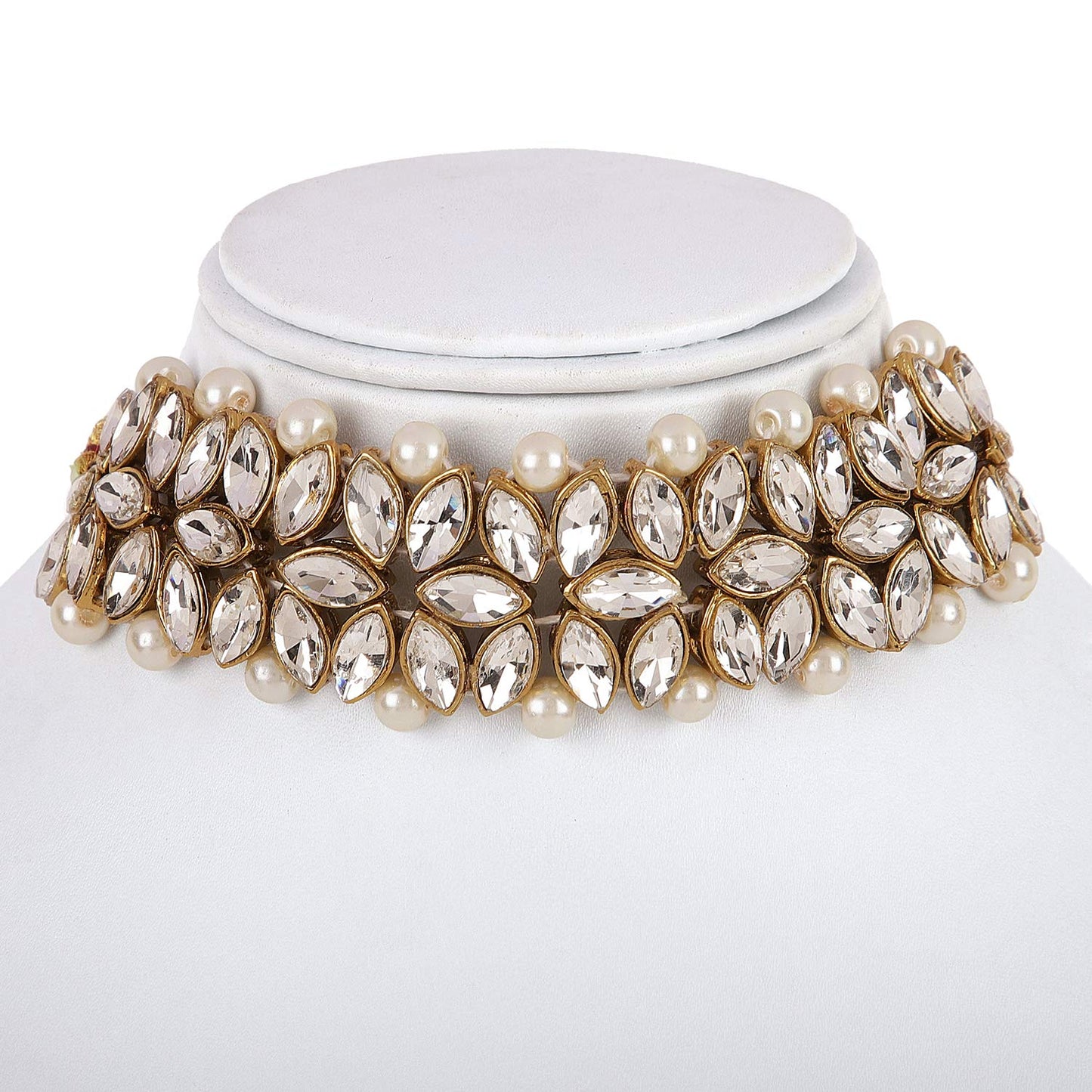 Shining Diva Fashion Latest Choker Design Kundan Traditional Necklace Jewellery Set for Women (White) (11279s)