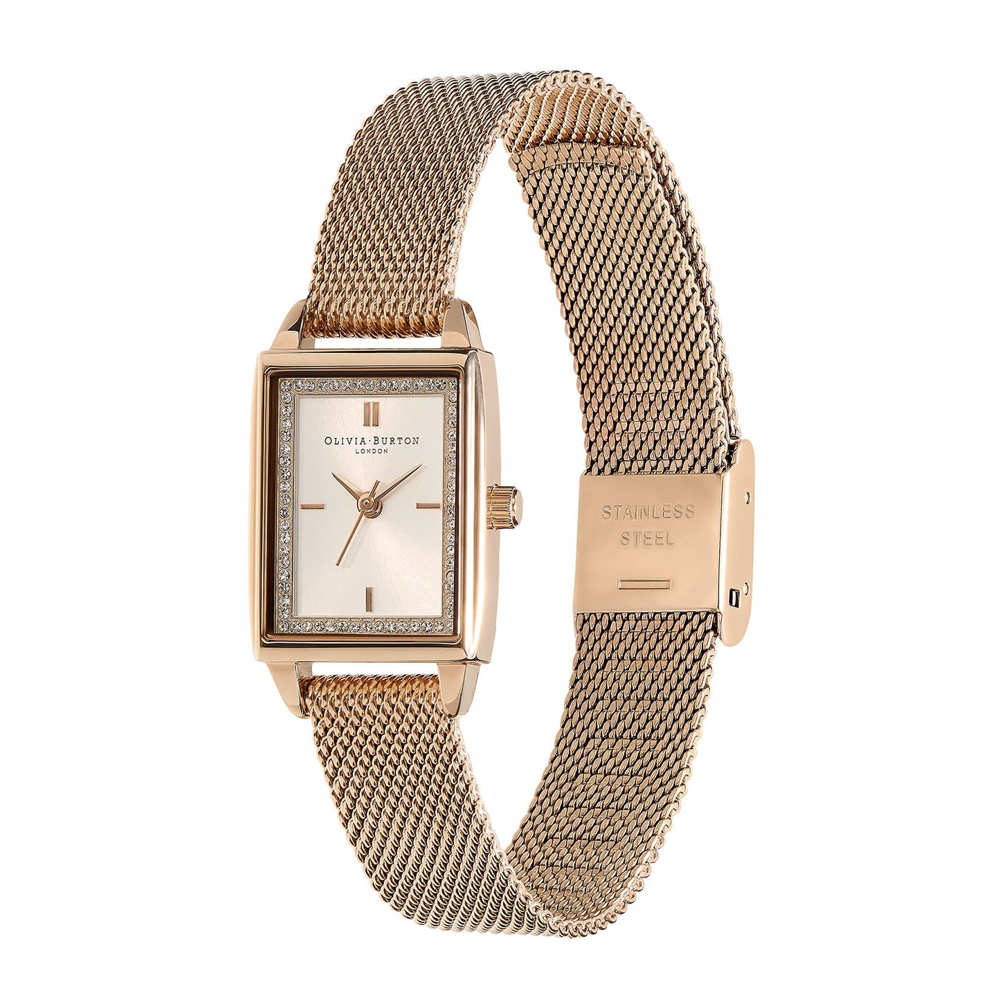 Olivia Burton Rectangular Quartz White Rectangular Crystal Dial Women's Watch - 24000015