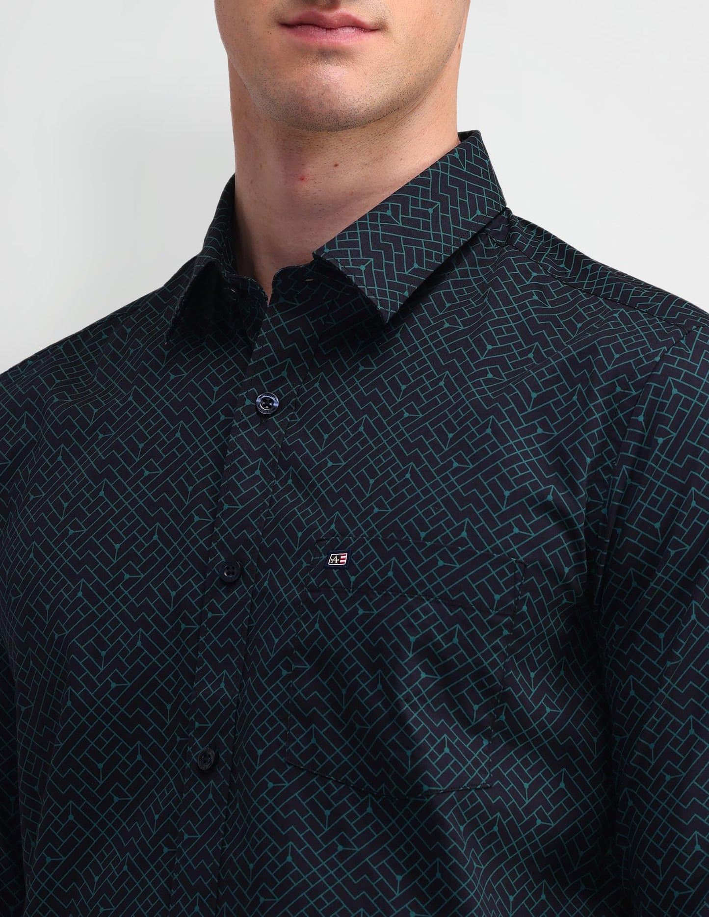 Arrow Sports Men's Blue Printed Collared Neck Long Sleeve Casual Cotton Slim Fit Shirt (ASAISH1735_Blue_40)