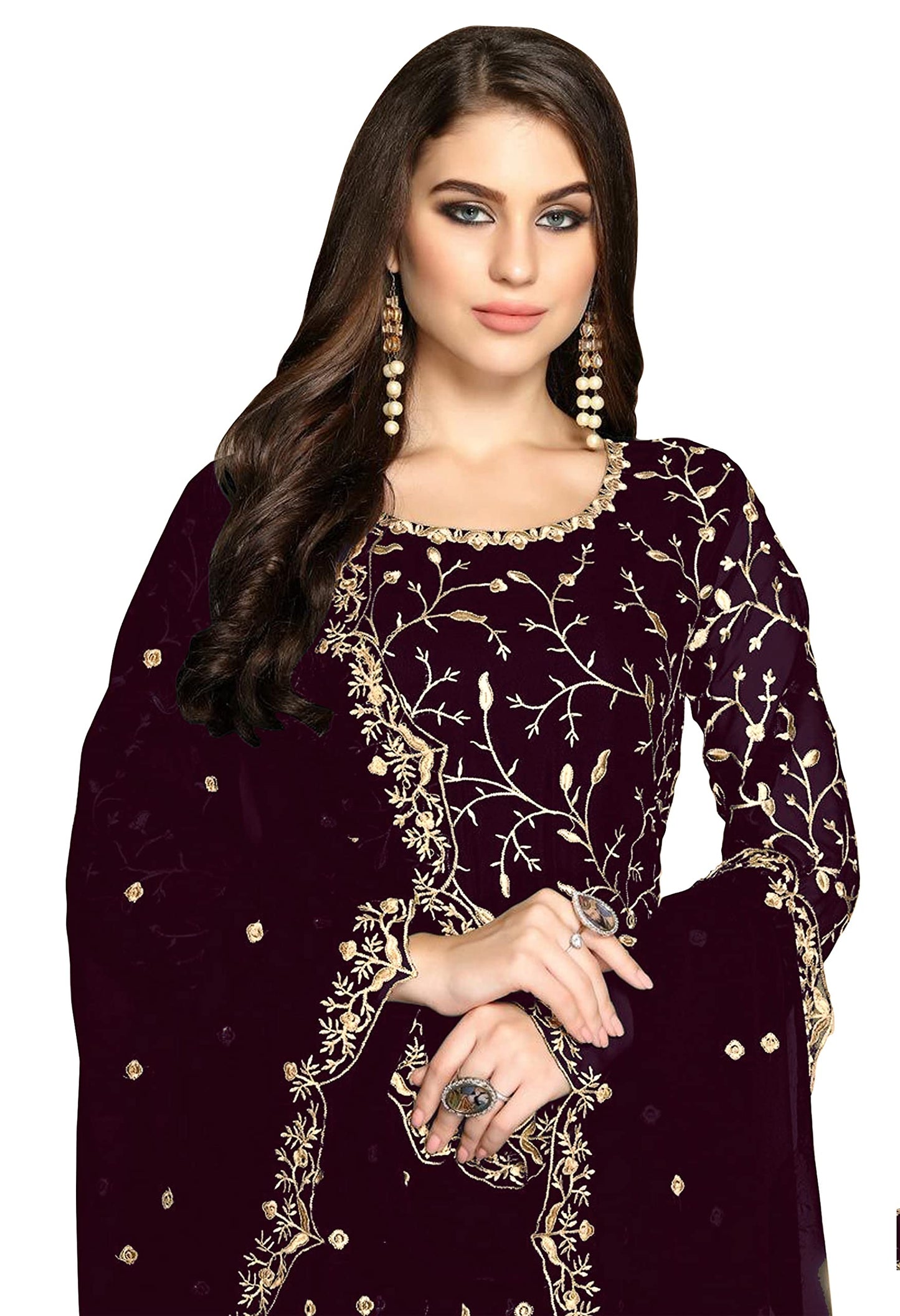 RUDRAPRAYAG Women's Floor Length Anarkali Gown (94001-D_Wine_Free Size)