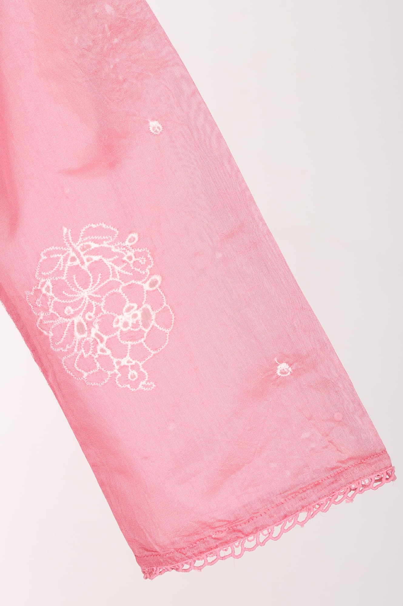 W for Woman Pink Thread Embroidered Chanderi Straight Kurta with Pants and Dupatta Set - (WS13881-401118-XL)