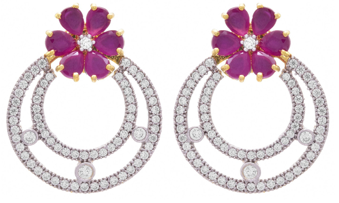 JFL - Fusion Fab Floral Cz American Diamond Three in One Changeable One Gram Gold Plated Flower Pink, Green, Blue Designer Earrings Women and Girls,Valentine