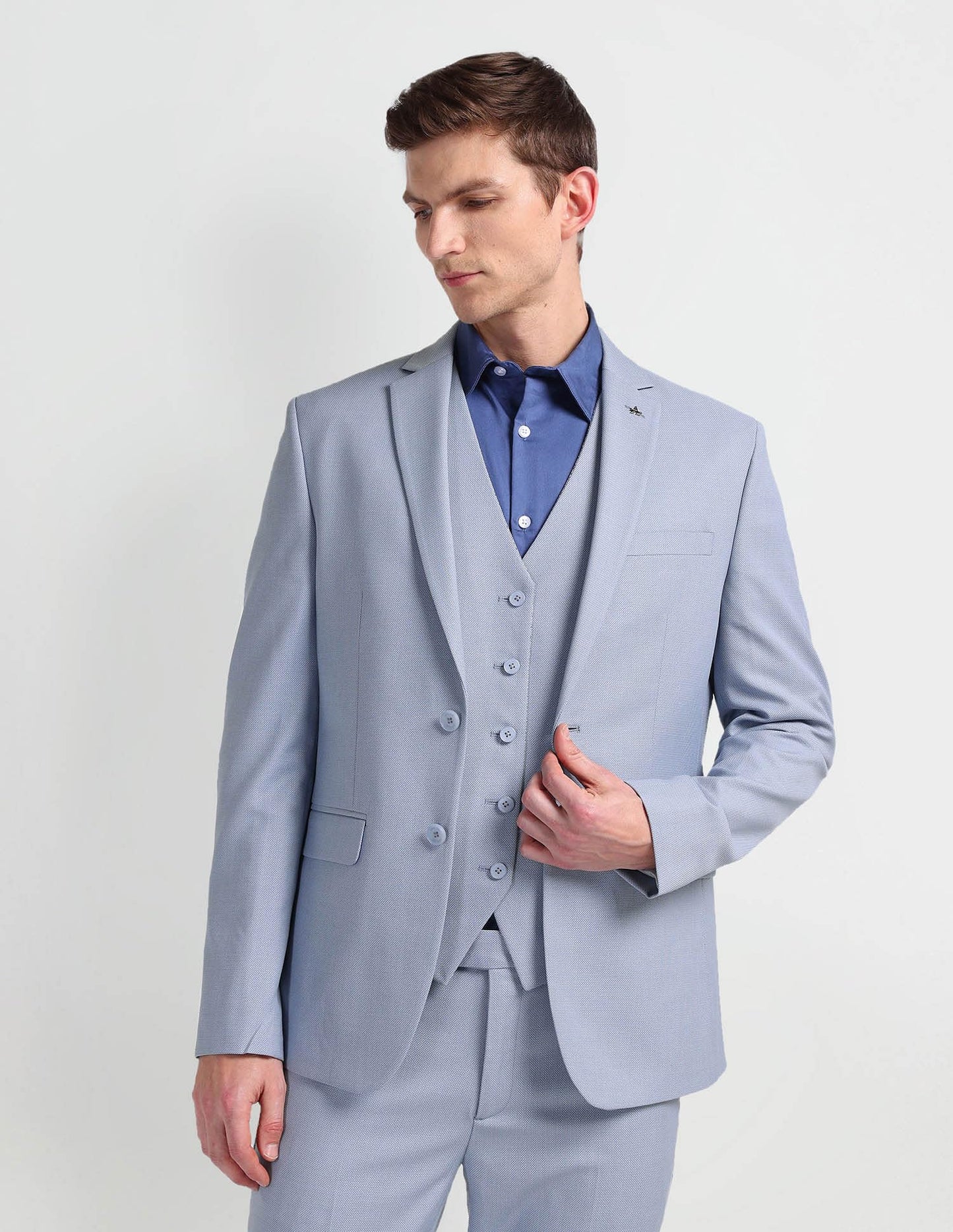 Arrow Men's Polyester Single Breasted Business Suit Pants Set (ARAHSU5500_Blue