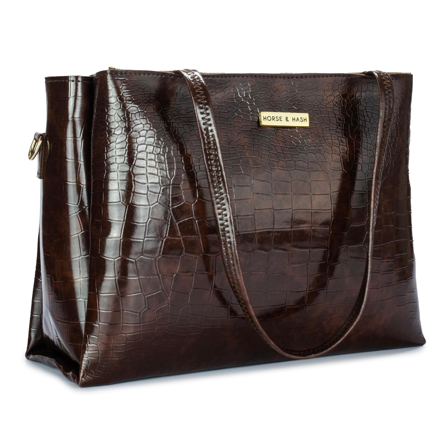 Horse and Hash Croco Pattern Western Tote Bags For Womens And Girls Shoulder Bag Extra Spacious (Brown)