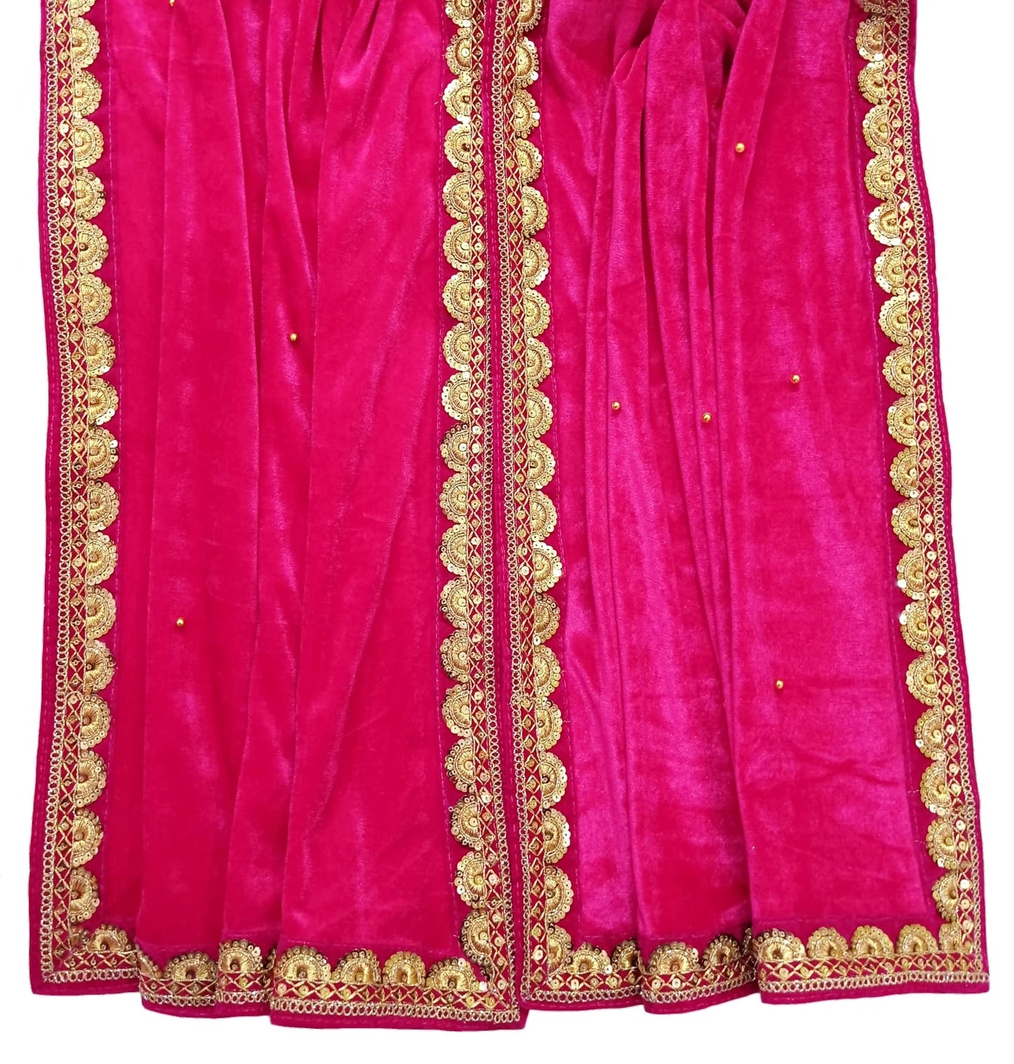 Navti Creations Women's Pink Stole Dupatta In Velvet With Semi Circle Design Border (length -2.25m, Width-75cm)