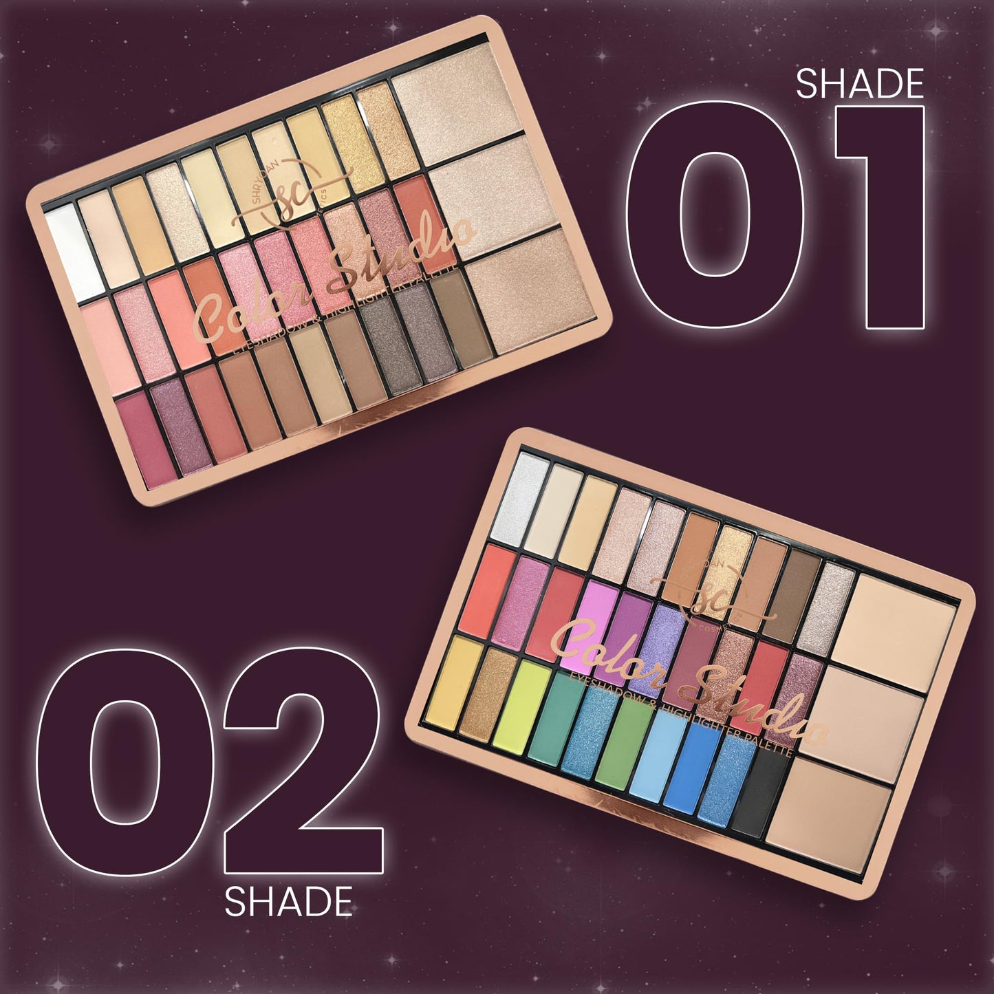 Shryoan Color Studio Eyeshadow & Highlighter Palette | 30 Colorful Shimmer Eyeshadow & 3 Highlighter | Highly Pigmented & Shimmery Matte Finish | 38 gm (Shade-01)