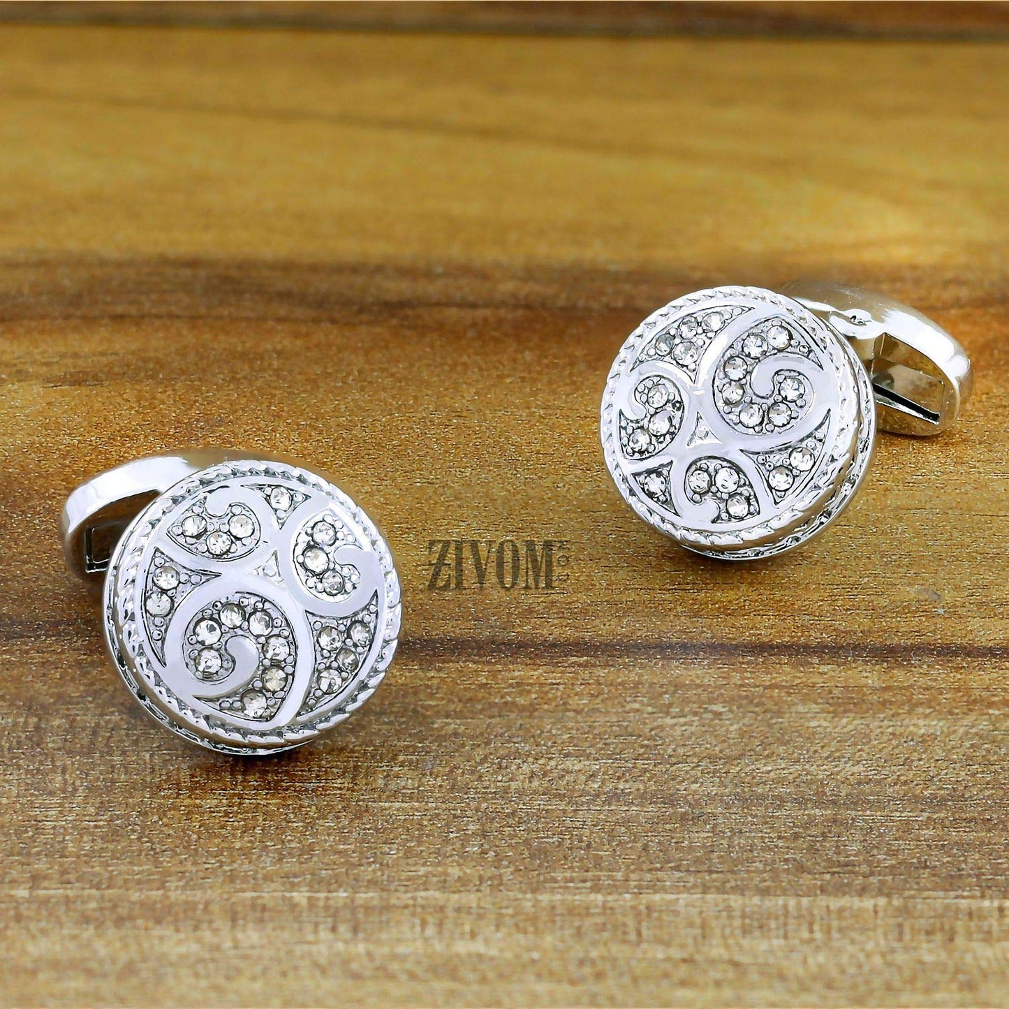 Zivom® Studded Austrian Crystal Cubic Zirconia Silver Brass Office Formal Shirt Blazer Cufflinks Pair Men Gift Box
