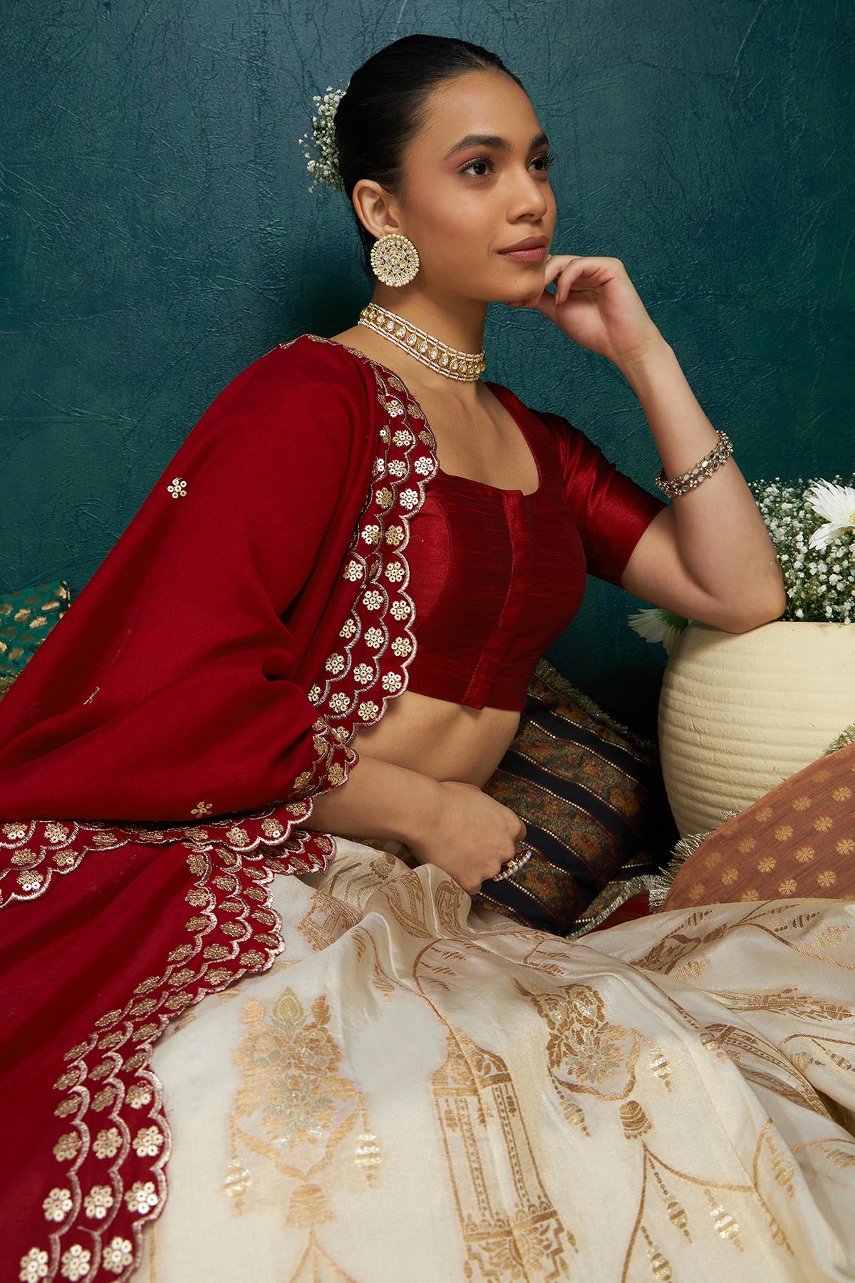 Soch Womens Maroon Art Silk Princessline Cut Padded Blouse