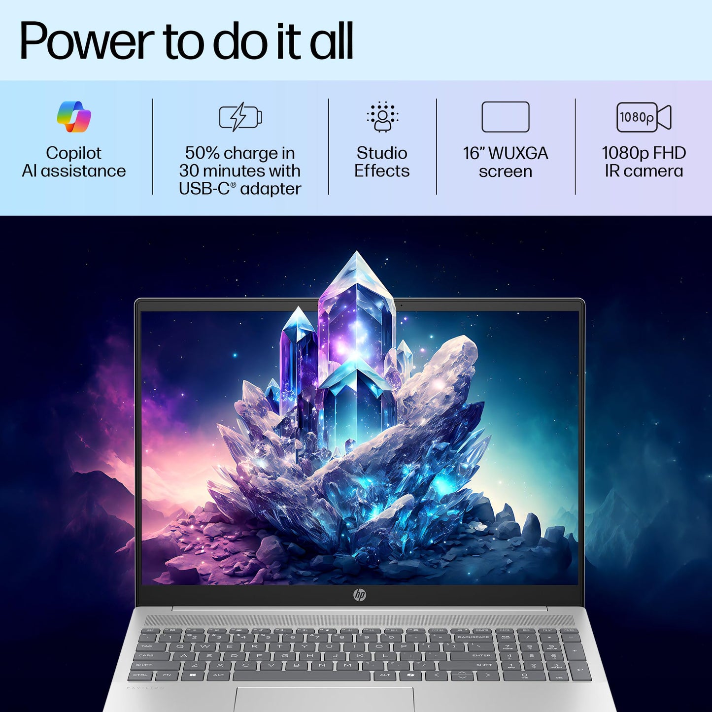 HP Pavilion AI Laptop, Intel Core Ultra 5 125U, 10-12 Tops, 16GB LPDDR5, 512GB SSD, 16-inch(40.6cm), 2K, 300 nits, WUXGA, Intel Graphics, 1080p FHD Camera(Win 11, Office 21, Silver, 1.77kg) af0015TU
