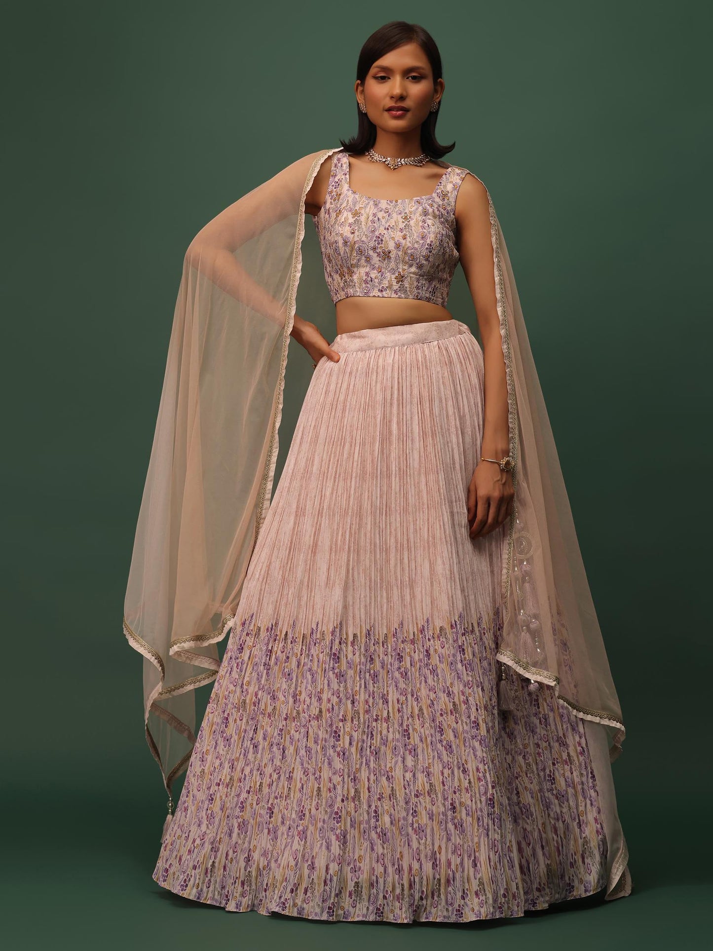 Zeel Clothing Womens Georgette Semi-stitched Digital Print Mirror Hand Work Lehenga Choli with Dupatta (5100-Beige-Wedding-Stylish-Lehenga-Choli; Free Size)