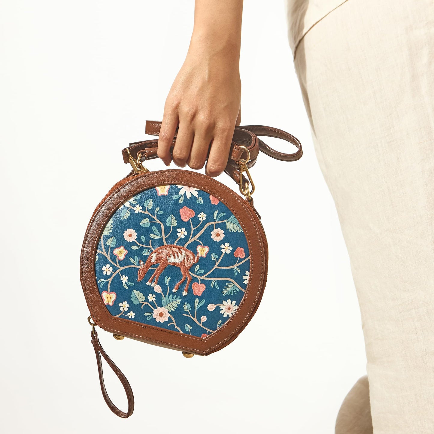 Chumbak Vienna Crossbody Bag, 2.2L, Tan, PU Outer with Polyester Lining, Stylish Small Sling Bag for Women, Kashmir Trails Collection