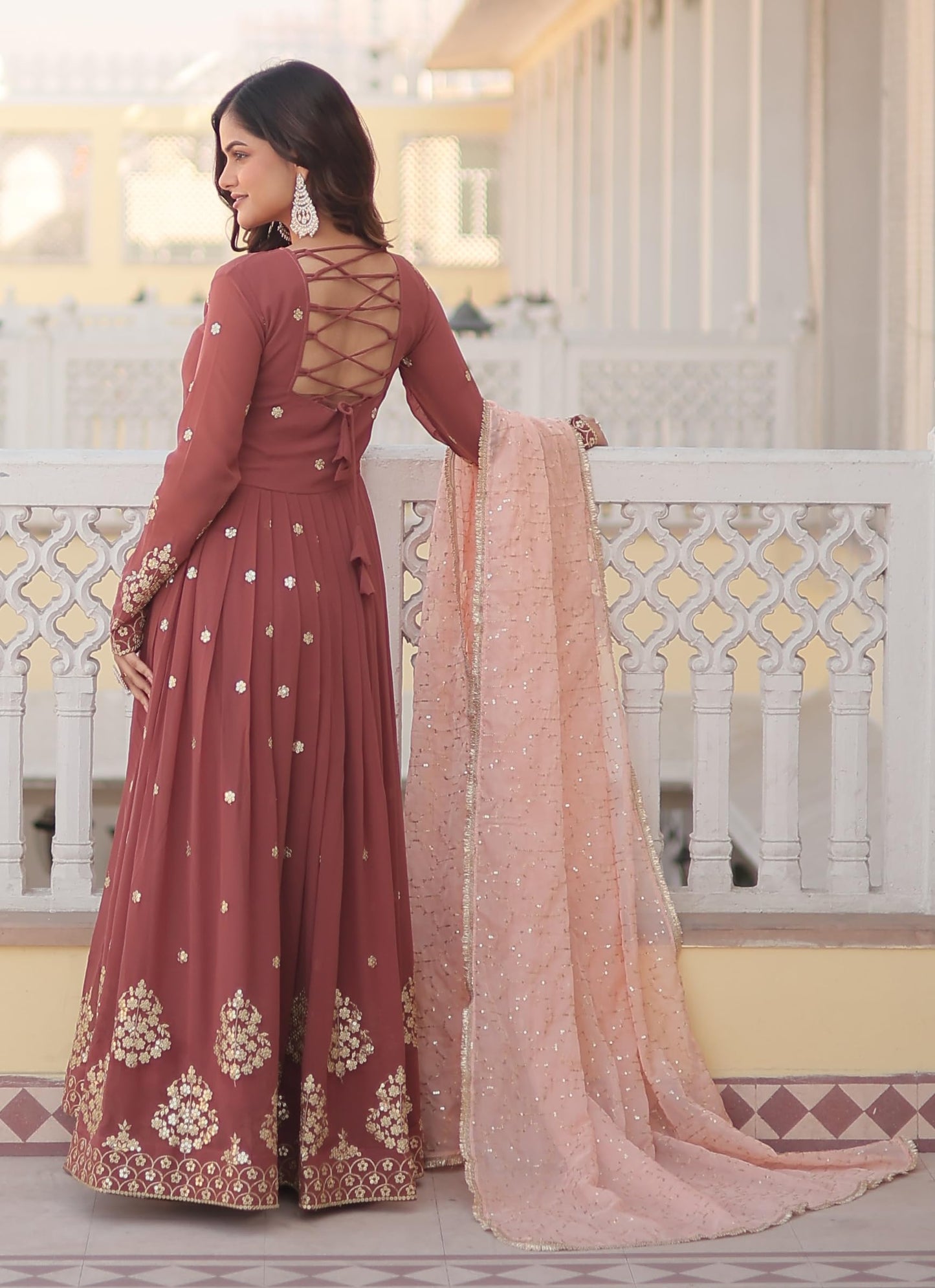 Fashion Basket Women's Georgette Anarkali Ankle Length Dress Maroon