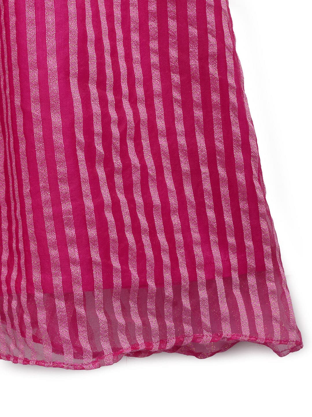 studio rasa Kids Girls Organza Woven Striped Skirt for Wedding Festive Party (GSC12206/3-4_Pink_3-4Y)
