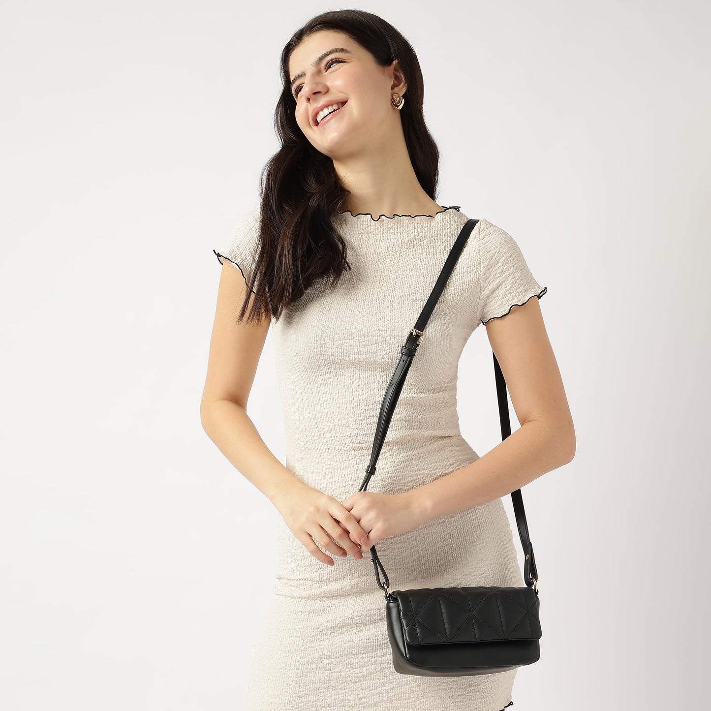 Fastrack Cloud Quilt Sling Bag for Women| Faux Leather Sling With Secure Flap Closure | Stylish Mini Bag With Organised Interior | Women's Handbags | Trendy Bags For Girls | Soft Sling Nag for Girl