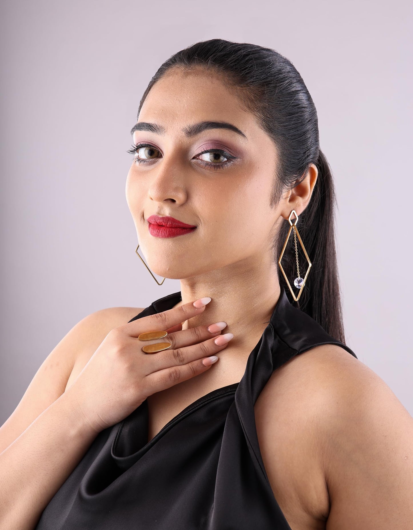 Jiaara Gold toned Anti-tarnish Statement earrings for women (Square pearl drop)