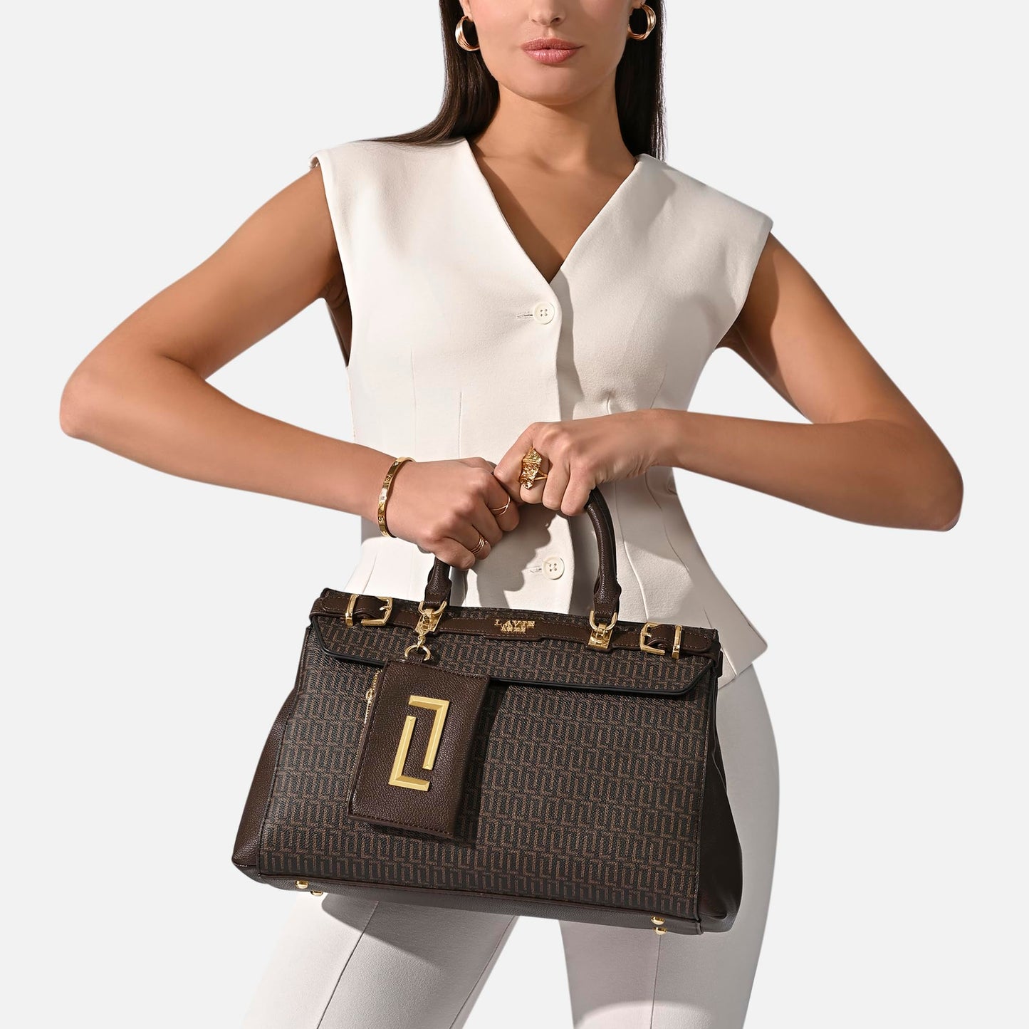 Lavie Luxe Women's Monogram Cindy Horizontal Satchel Bag | Satchel Handbag For Work | Ladies Purse | Stylish Shoulder Bag | Gift For Women