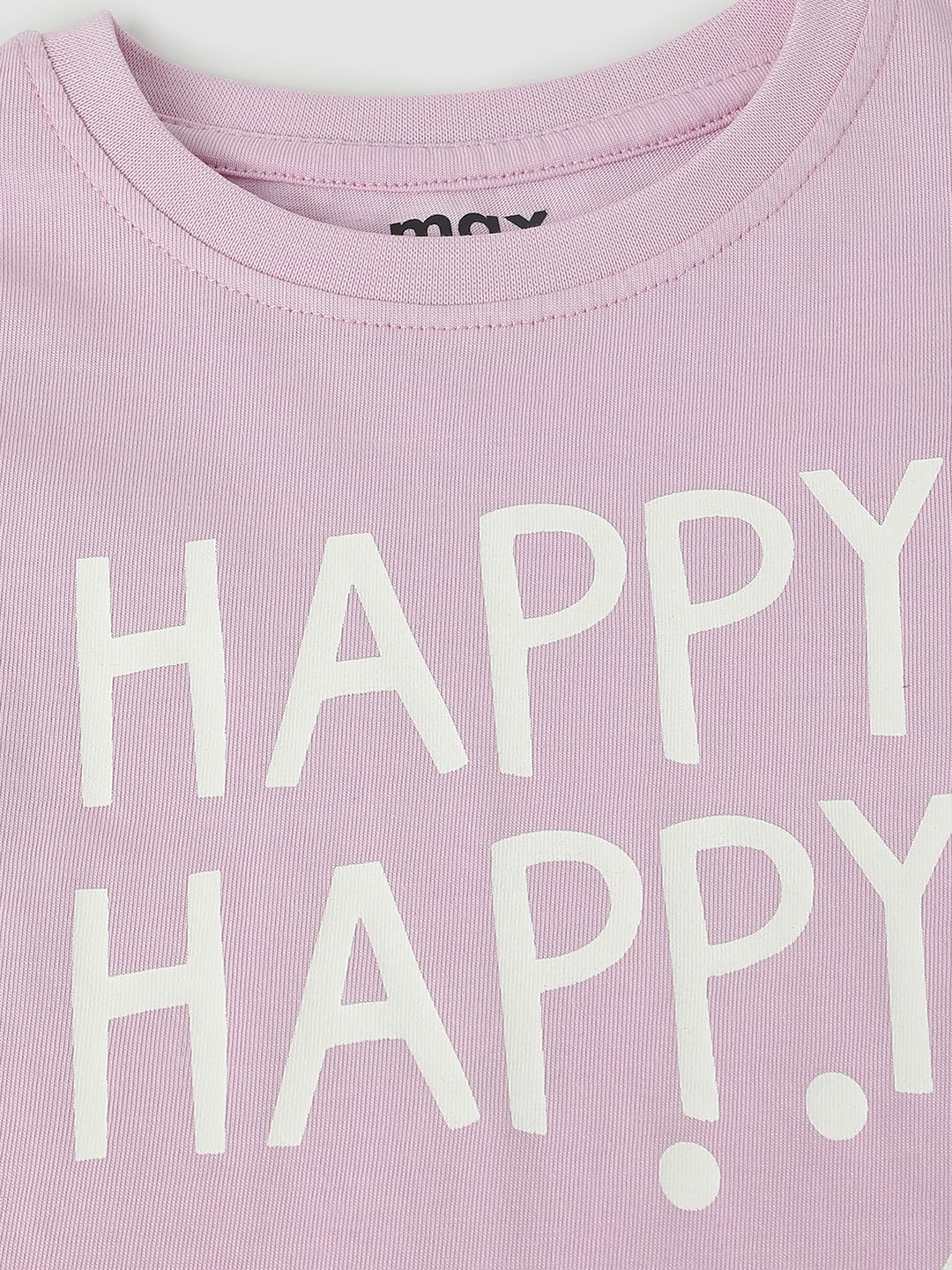 Max Girl's Cotton Typographic Printed Regular Fit T-Shirt (S23CBT06ALILAC)_5-6Y, 5-6 Years