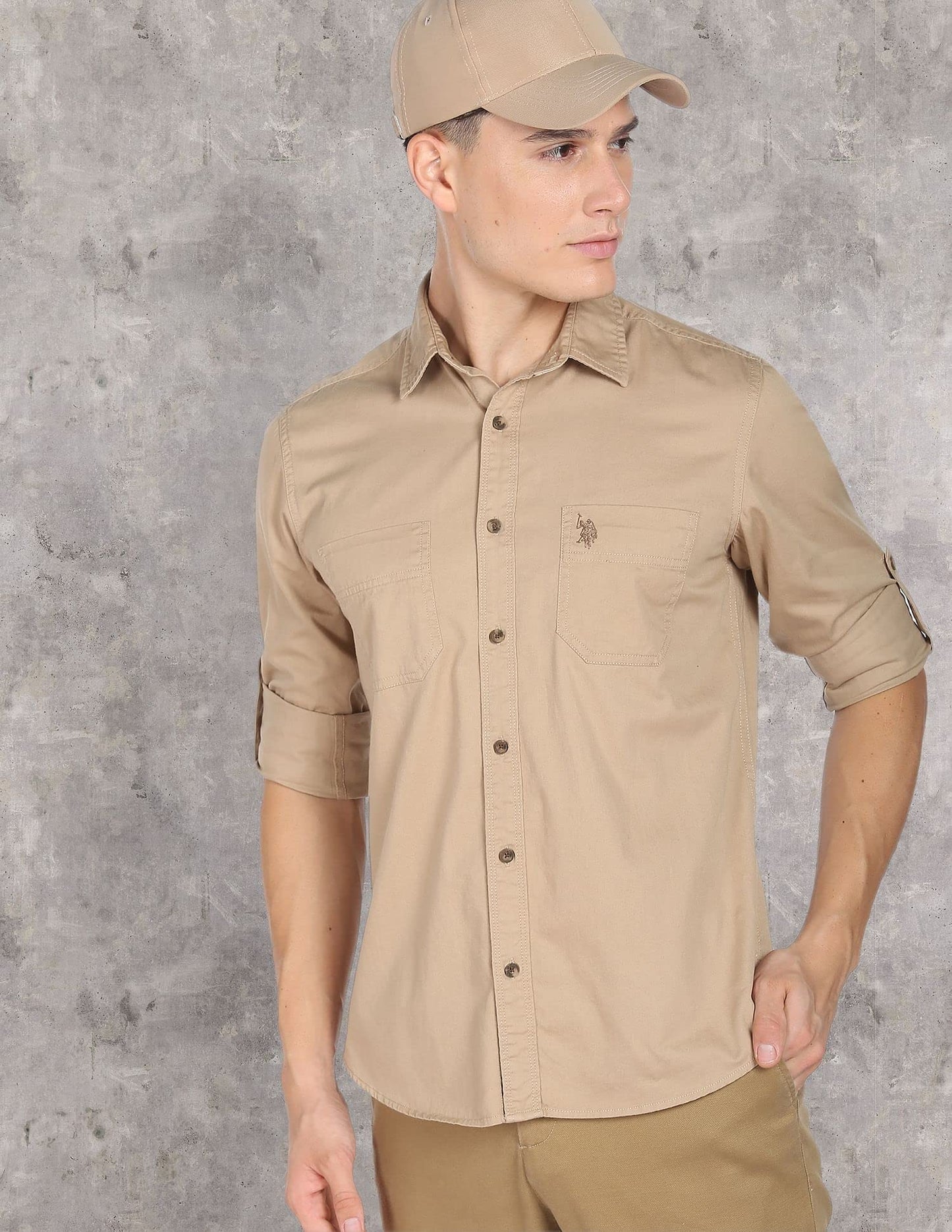 U.S. POLO ASSN. Men's Regular Fit Shirt (UDSHT-G107_Khaki