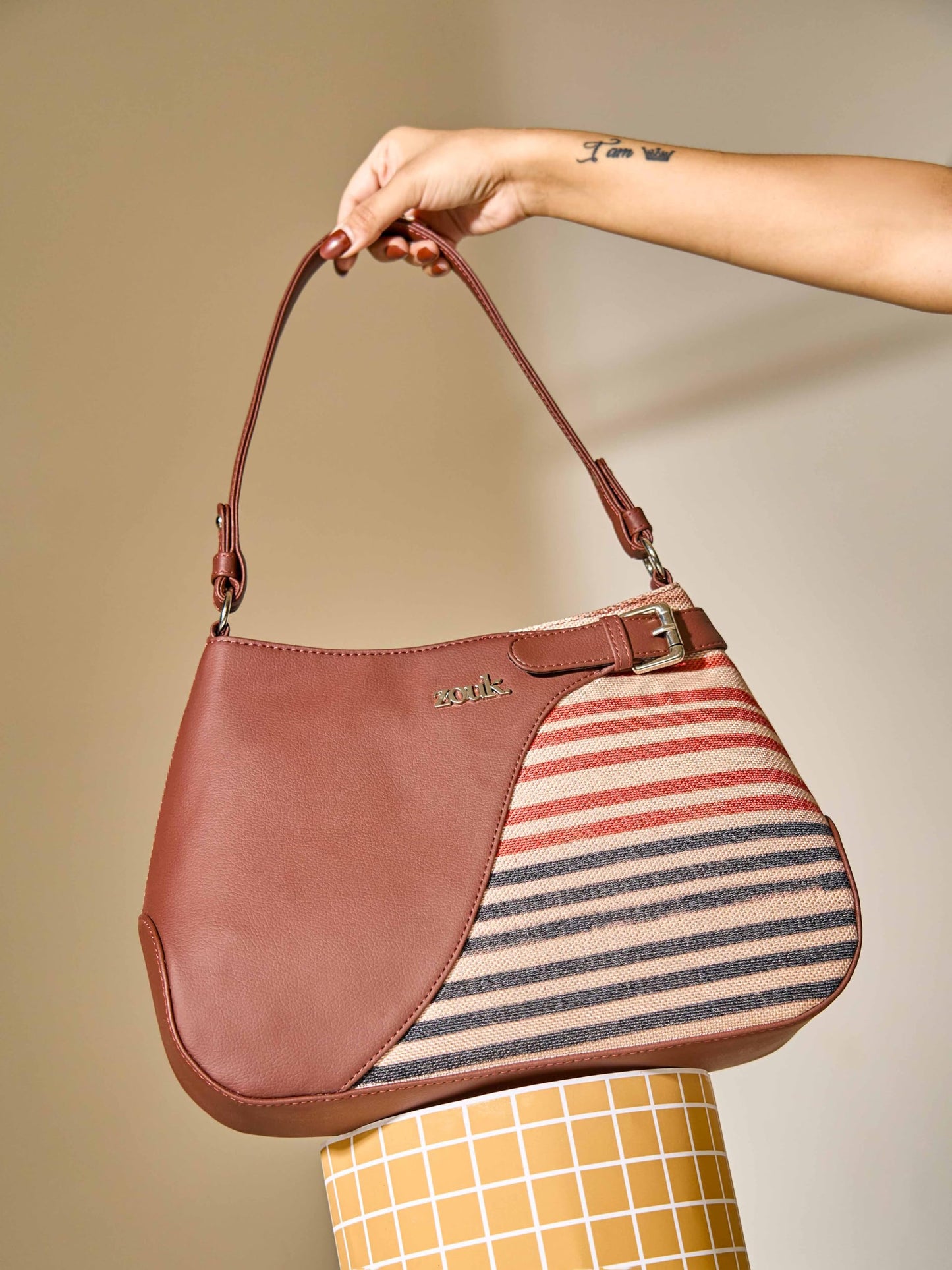 ZOUK Ira Handbag | Stylish Women's Handbag | Luxury Shoulder Bag for Women | Trendy | Fancy Ladies Handbags | Small Purse for Events | Water-Resistant | Qutub Stripes