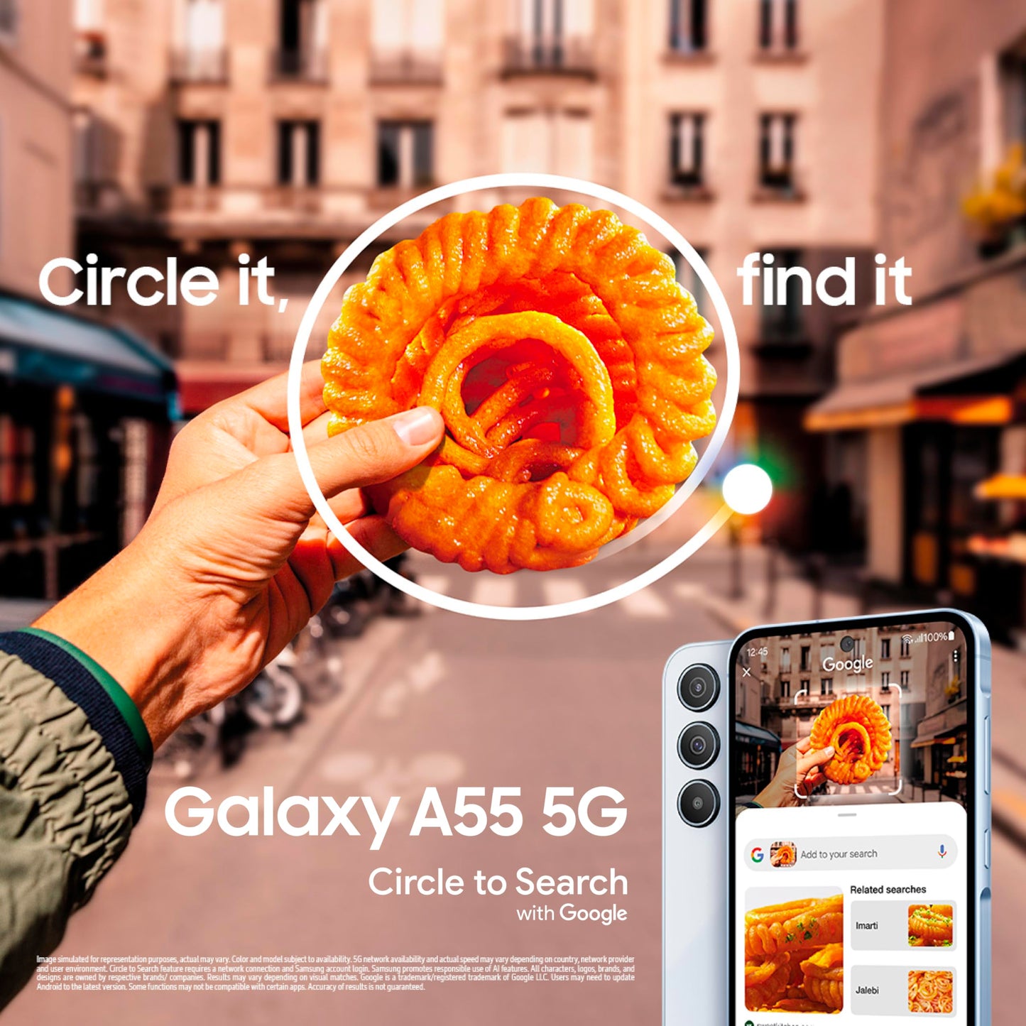 Samsung Galaxy A55 5G (Awesome Iceblue, 8GB RAM, 256GB Storage) | Metal Frame | 50 MP Main Camera (OIS) | Nightography | IP67 | Corning Gorilla Glass Victus+ | sAMOLED with Vision Booster