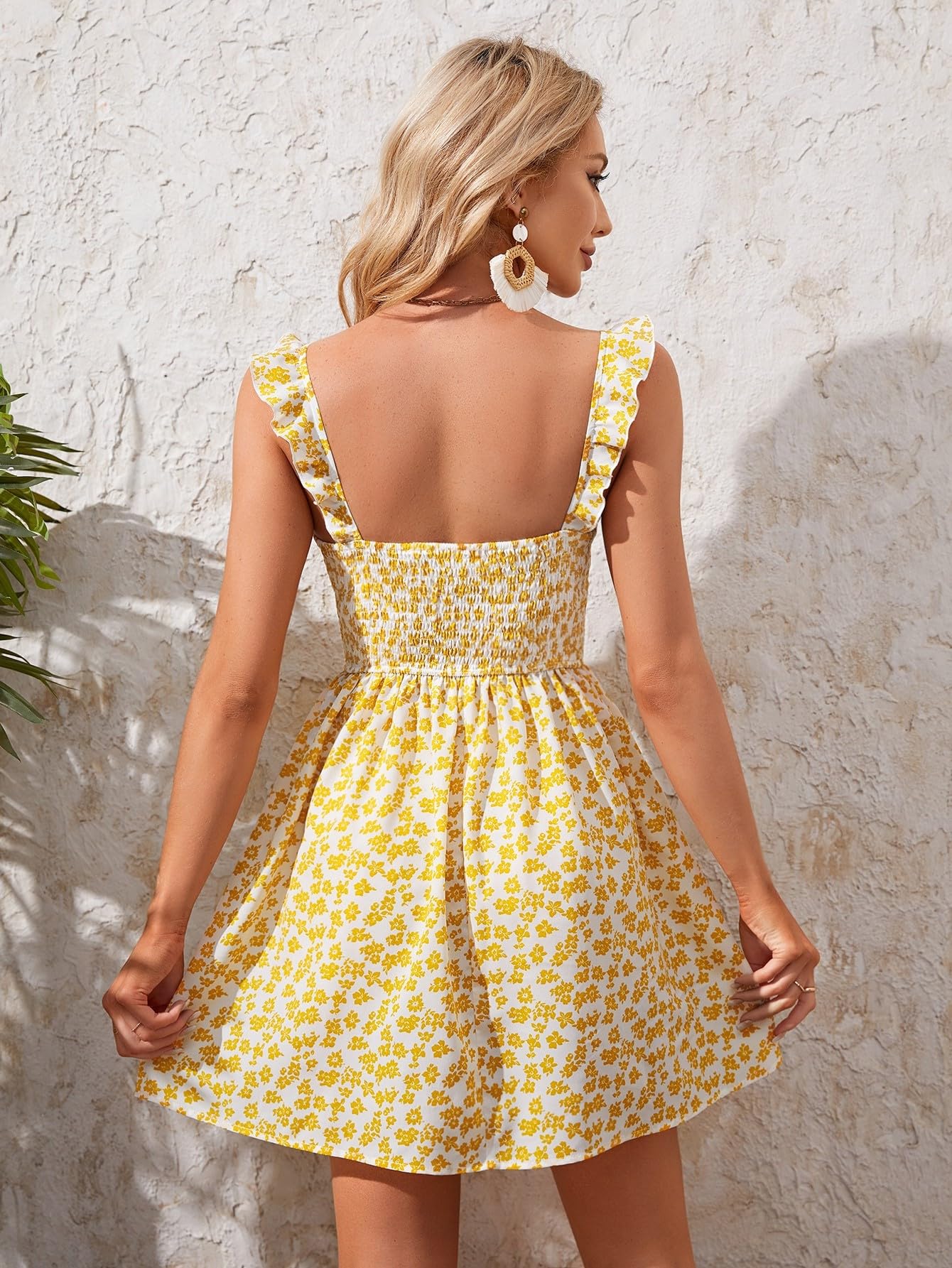 Aahwan Yellow Floral Print Fit and Flare Mini Dress for Women's & Girl's
