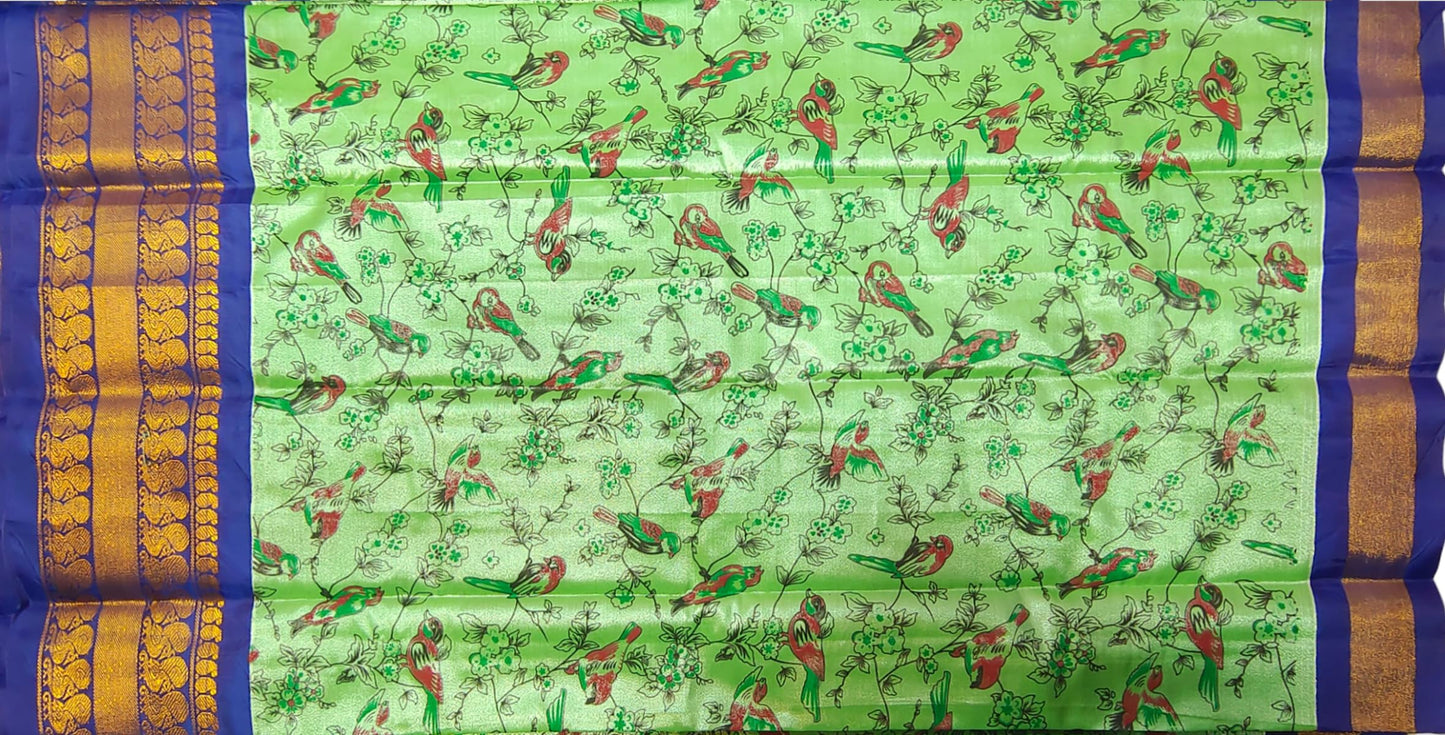 VFCollections Women's Kalamkari Kanchipuram Silk Pattu Sarees With Blouse (VFC499-1)