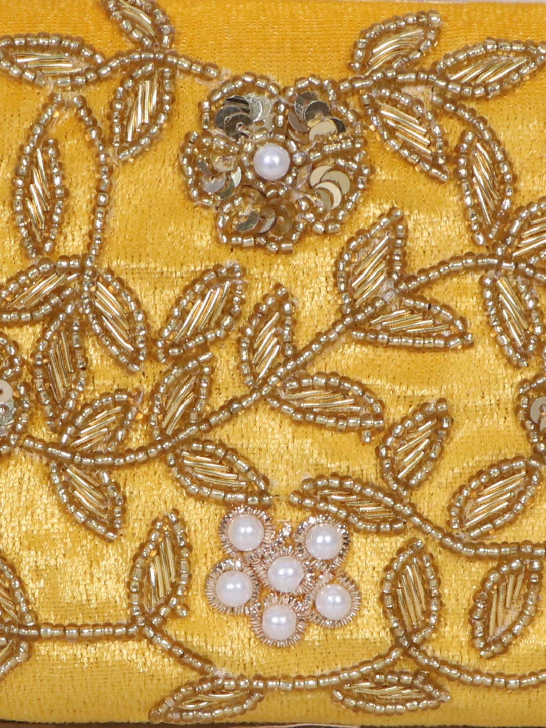 DUCHESS Women's Velvet Zari Zirkon Box Clutch Purse (Yellow)