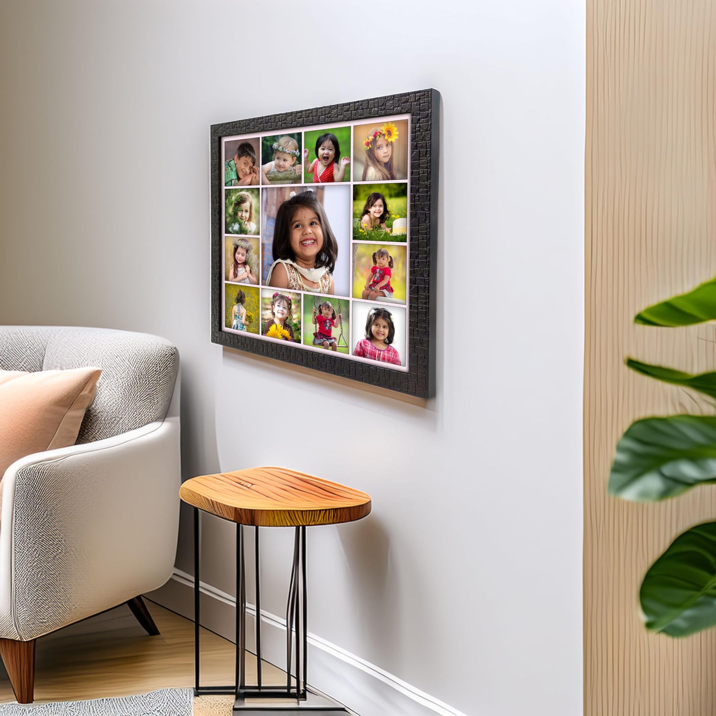 AJANTA ROYAL Customised and Personalized Photo Frame for Wall | Custom Collage Picture Frame with Photo Upload | 13-Photos Wall Hanging Wooden Frame (12 X 12 Inch, Copper Brown)