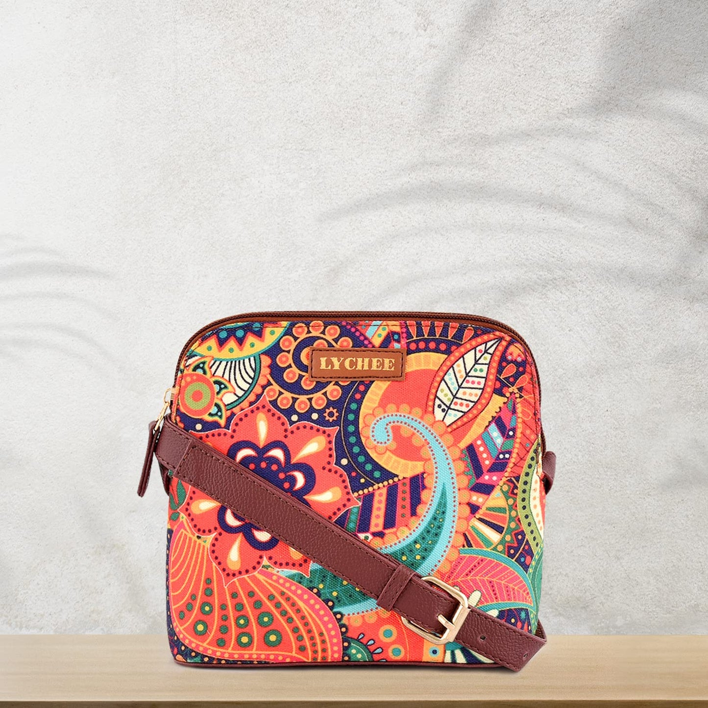 Sakwoods Women Printed Canvas Sling Bag Blue (MULTICOLOUR)