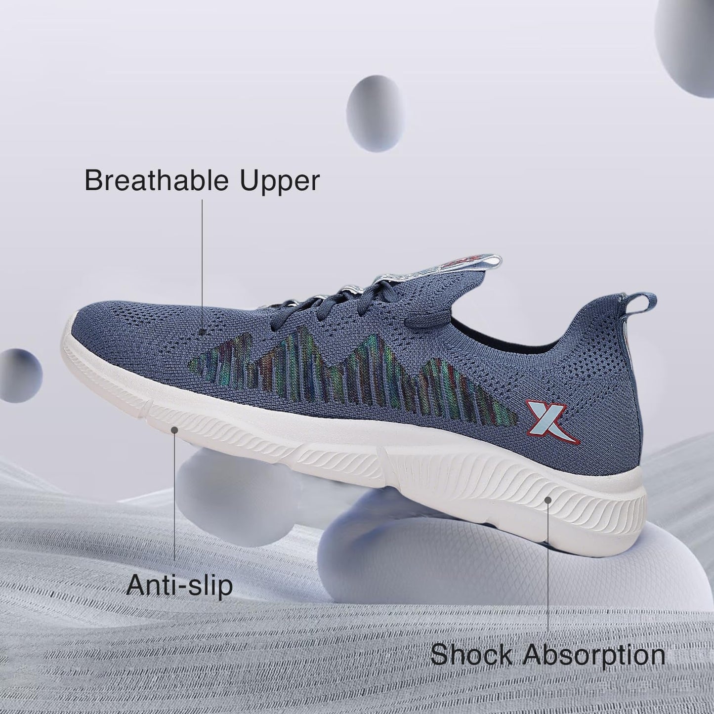 XTEP Men's Running Shoes Sports Lace Up Casual Sneakers Breathable Lightweight Anti-Slip Shoes(Blue,Size 9)