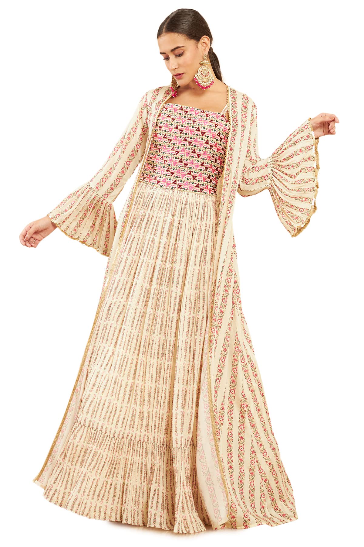 Soch Beige Art Silk Jacket Style Gown